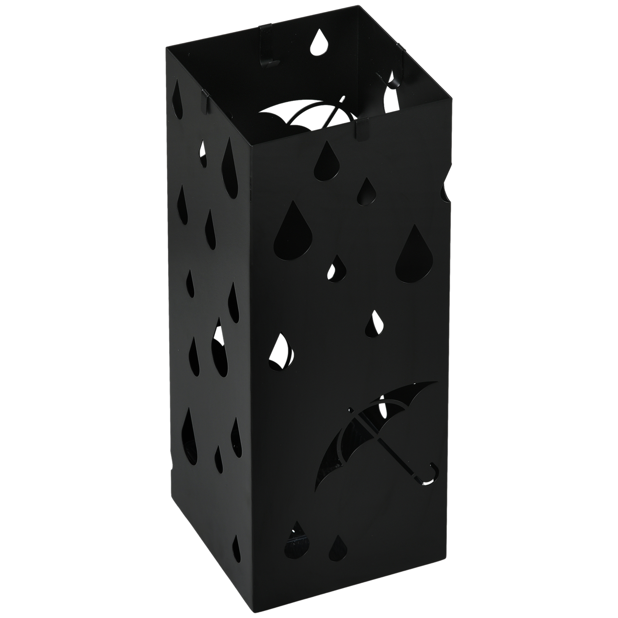 Schirmständer, 4 Haken, Tropfschale, Stahl, Schwarz Schirmständer, 4 Haken, Tropfschale, Stahl, Schwarz