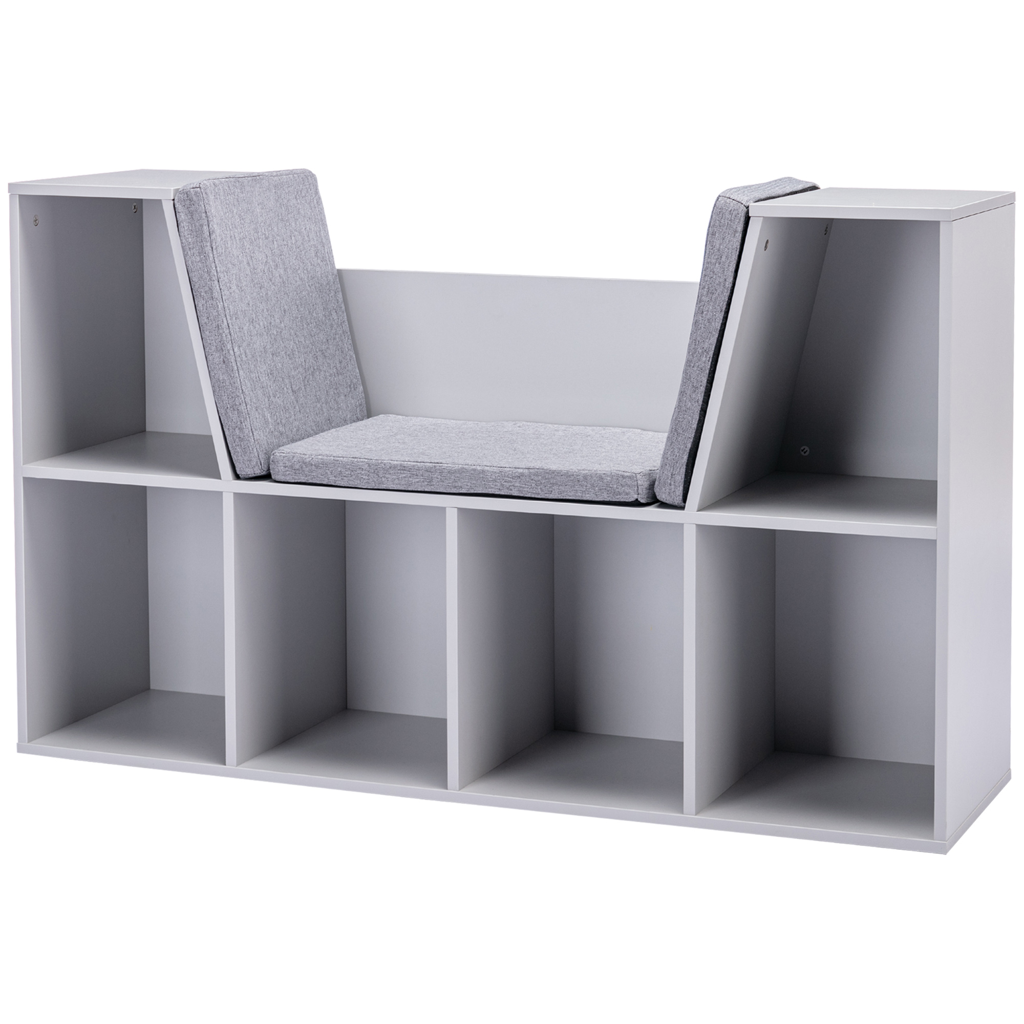 2-in-1 Kinderregal Regal + Sitzbank inkl. Polster 103 cm × 30 cm × 62 cm Weiß + Grau