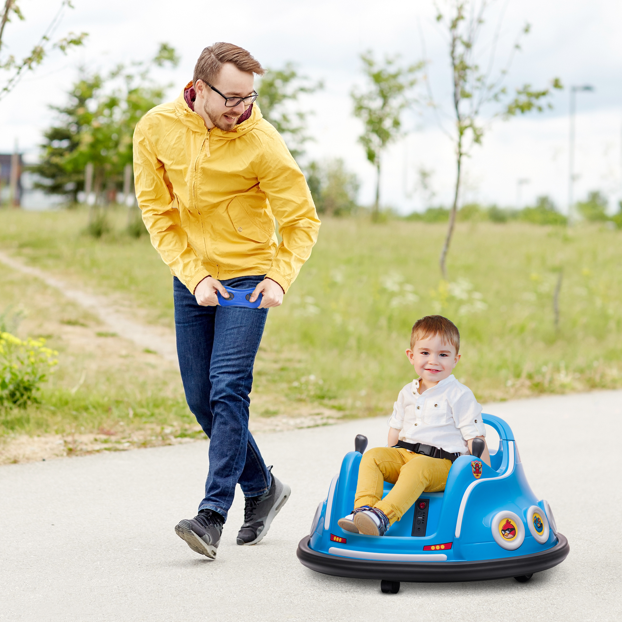 Kinder-Autoscooter, 360°-Drehung, für 3-5 Jahre, mit Fernbedienung, Musik, Blau