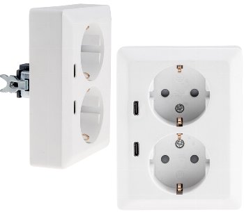 MILOS Schutzkontakt-Steckdose 2-fach / 250V~/16A, 1x UP, 2x USB C/PD, weiß matt