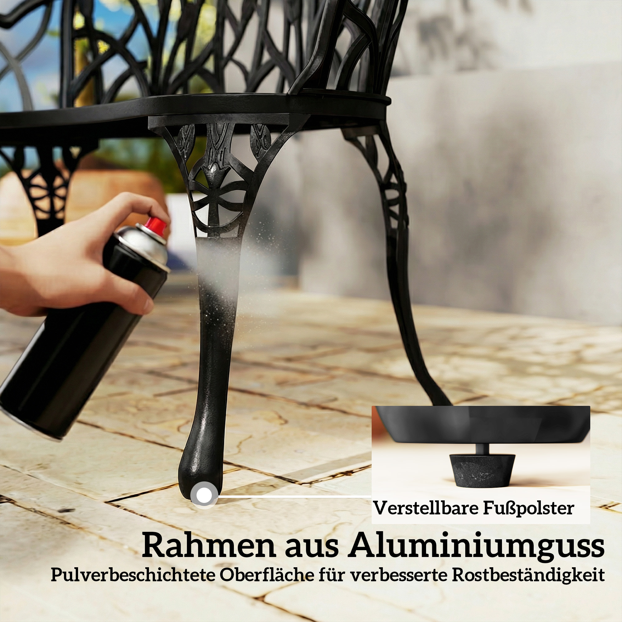 Gartenbank 2-Sitzer Gussaluminium wetterfest Outdoor Sitzbank mit Tulpen-Rückenlehne Blumenmotiv 99 x 57 x 78 cm