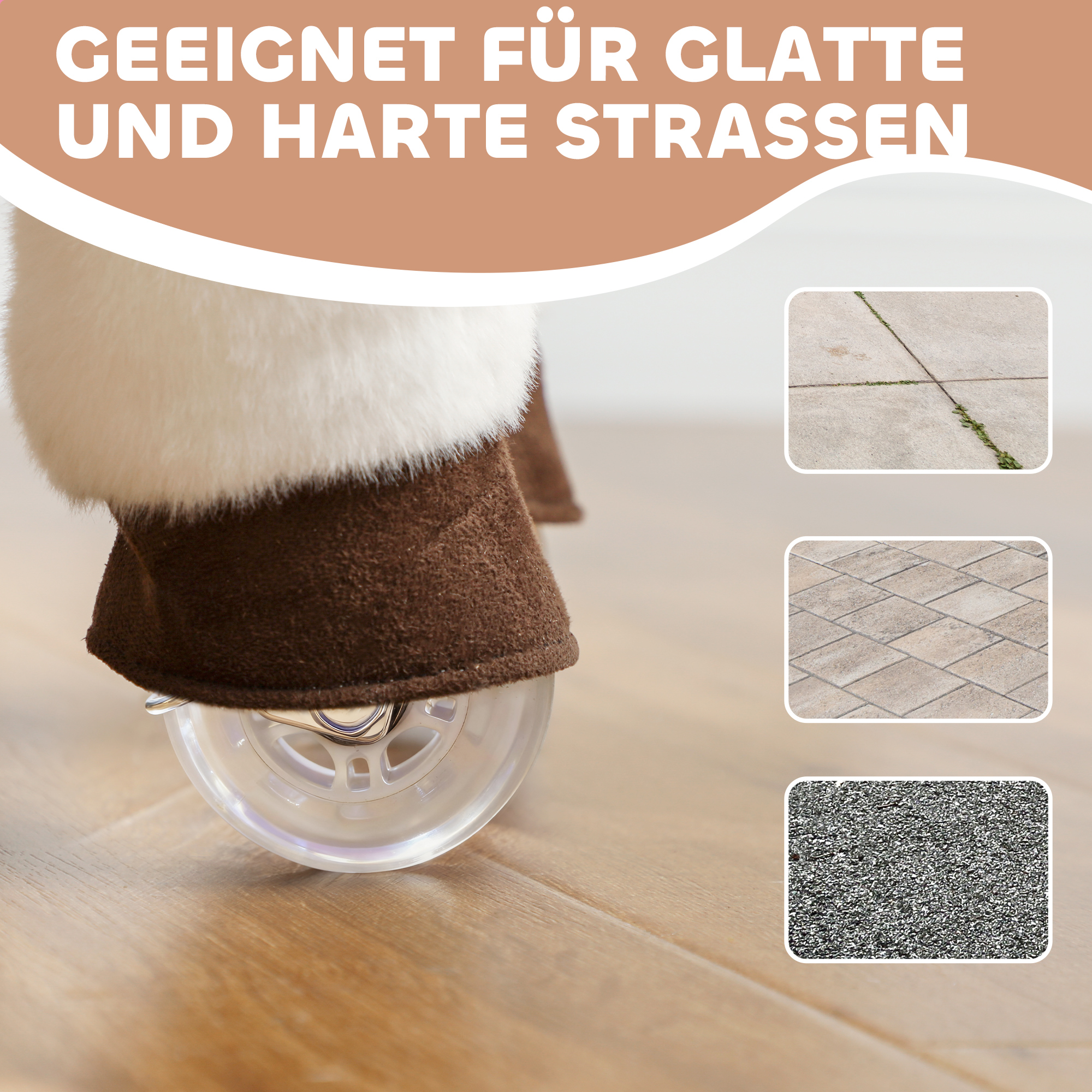 Reitpferd für Kinder, Stoffbezug, stabiler Rahmen, sanfte Räder, Schaukelpferd, 3-5 Jahre, Braun