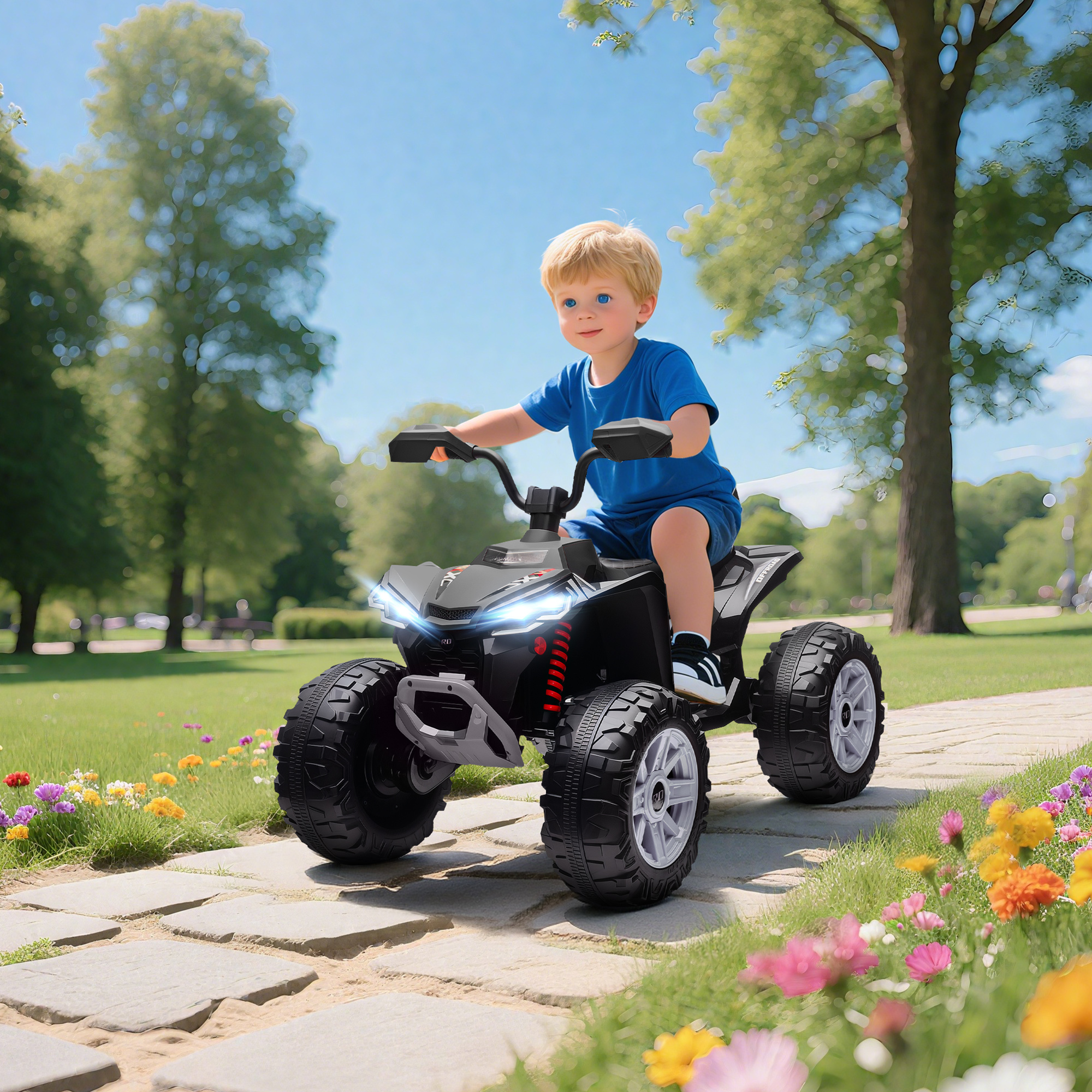 Kinder-Elektro-Quad, 24V Elektro-Fahrzeug mit 4 Rädern, Scheinwerfer, USB-Anschluss, MP3-Funktion, 6,5 km/h, 3-8 Jahre