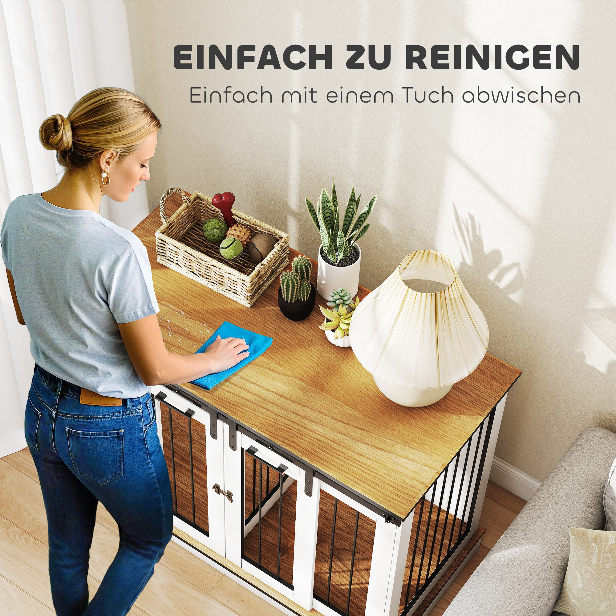 Hundekäfig mit 2 Türen, Hundebox, Transportbox für Hunde, rustikales Design, verriegelbar, Weiß