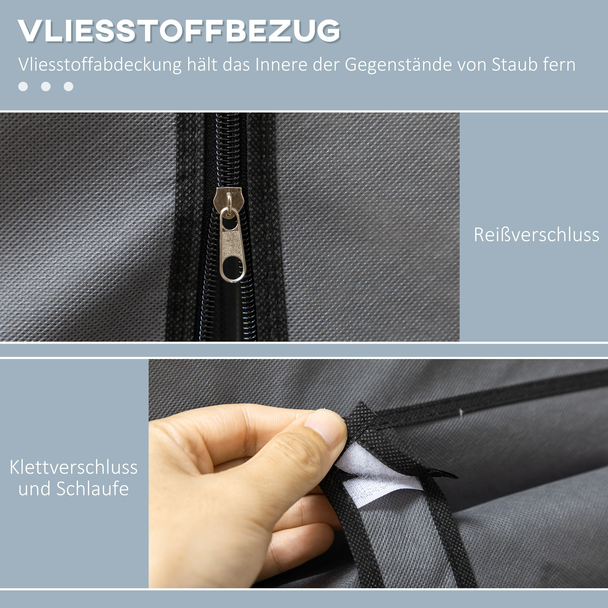 Stoffschrank aus Vlies, Faltschrank, inkl. 3 Schubladen, 125 cm x 43 cm x 162,5 cm, Grau