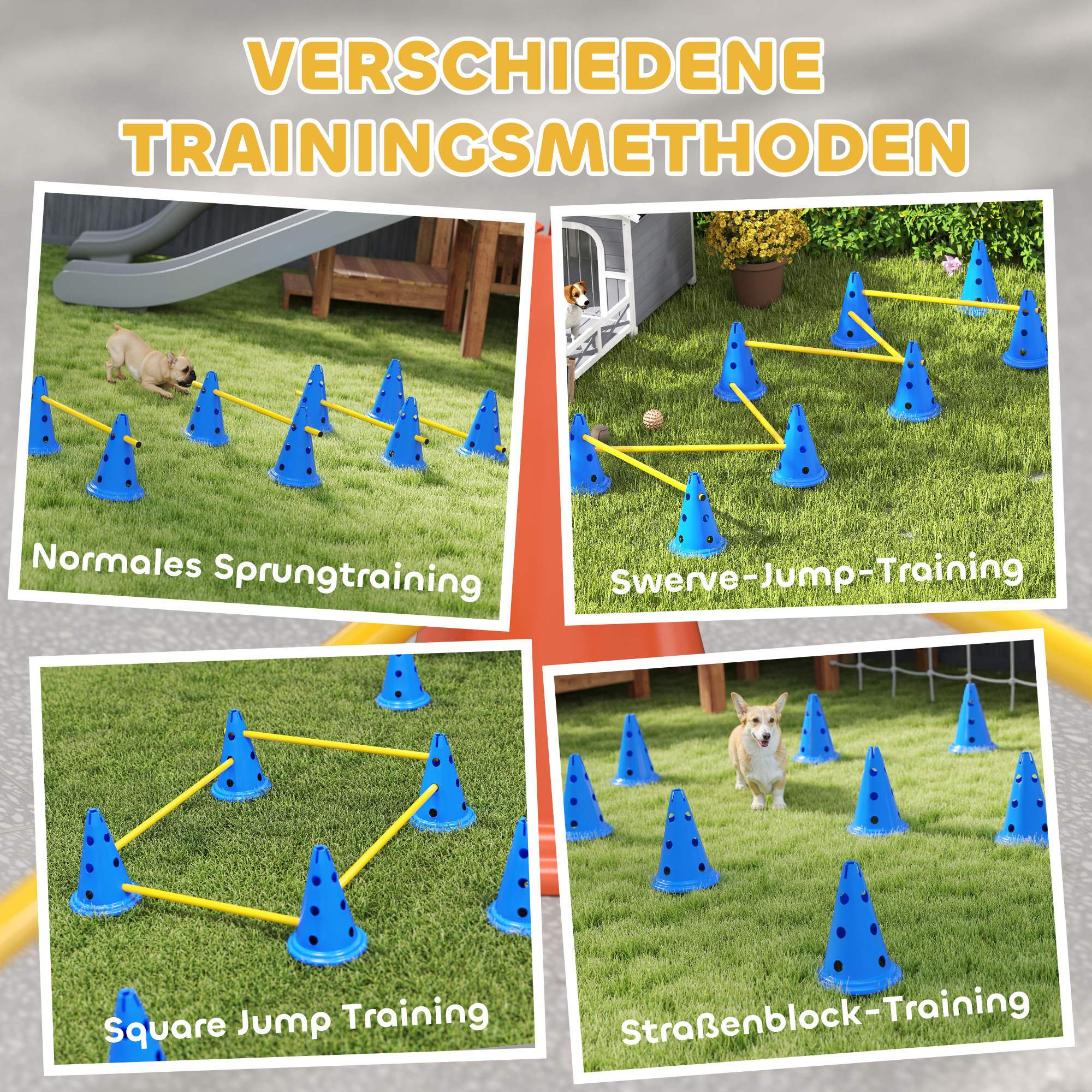 Agility Set Hunde 6-teiliges Agility-Ausrüstung für Hundetraining Steckhürdenset mit 12 Kegel 6 Hürden Tragetasche