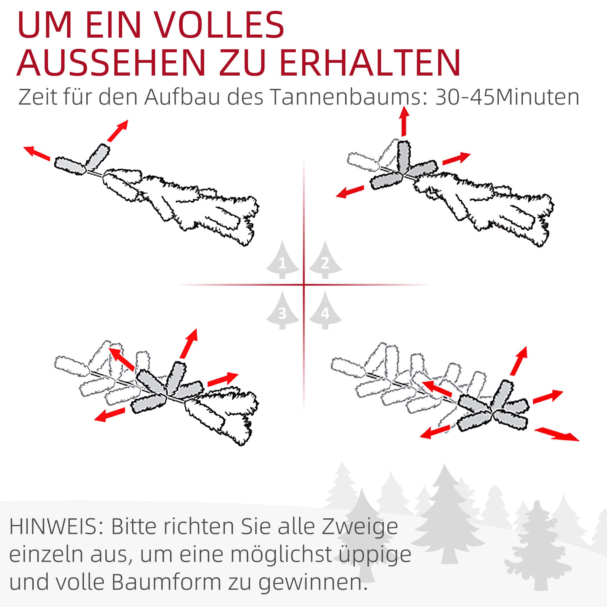 Künstlicher Weihnachtsbaum 180 cm künstlich Tannenbaum mit 1000 Spitzen Christbaum Weihnachtsdeko inkl. Metallständer für drinnen