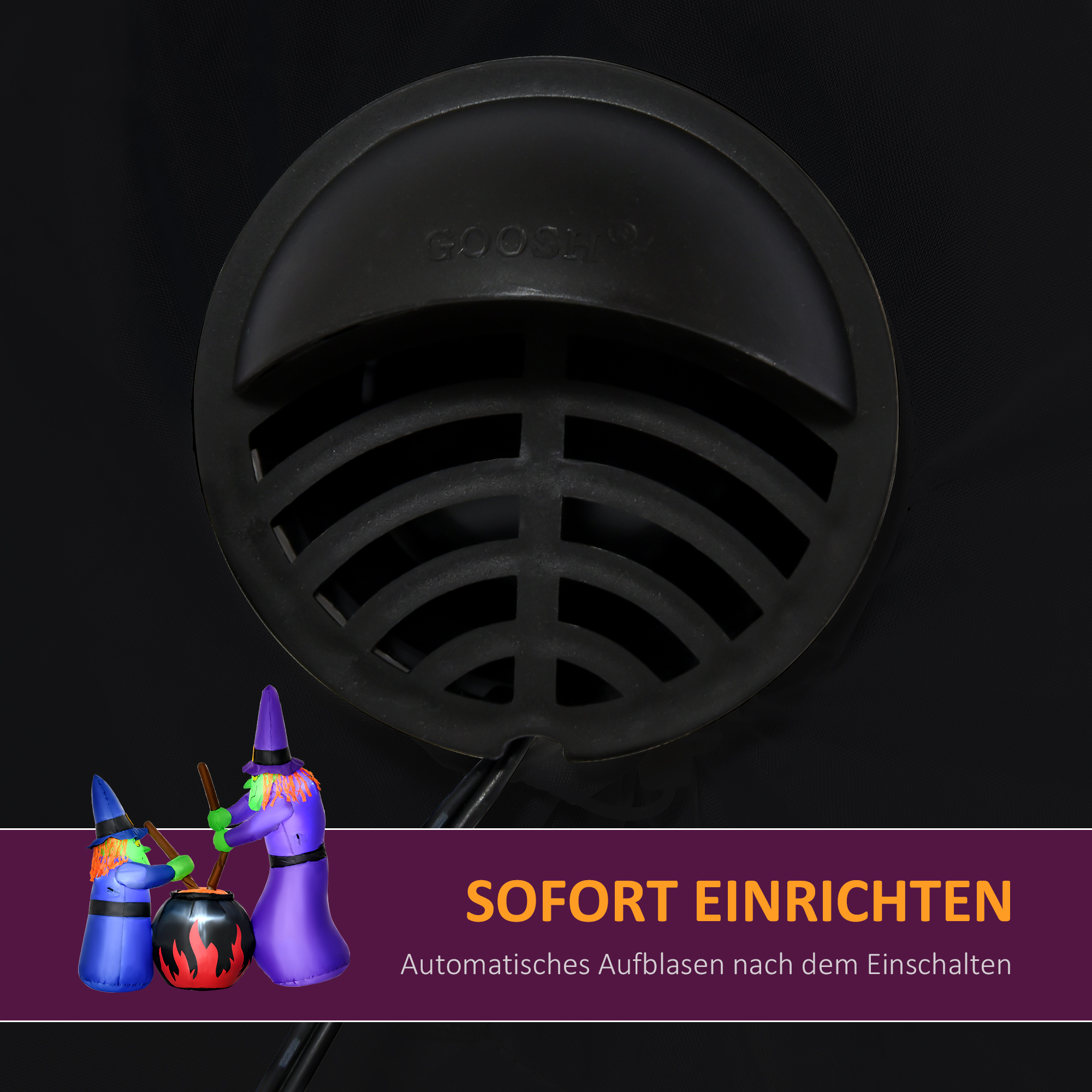aufblasbare Hexen Hexenkessel Figur Luftfigur Halloween Deko mit LED Beleuchtung, Polyester, 170x60x180cm