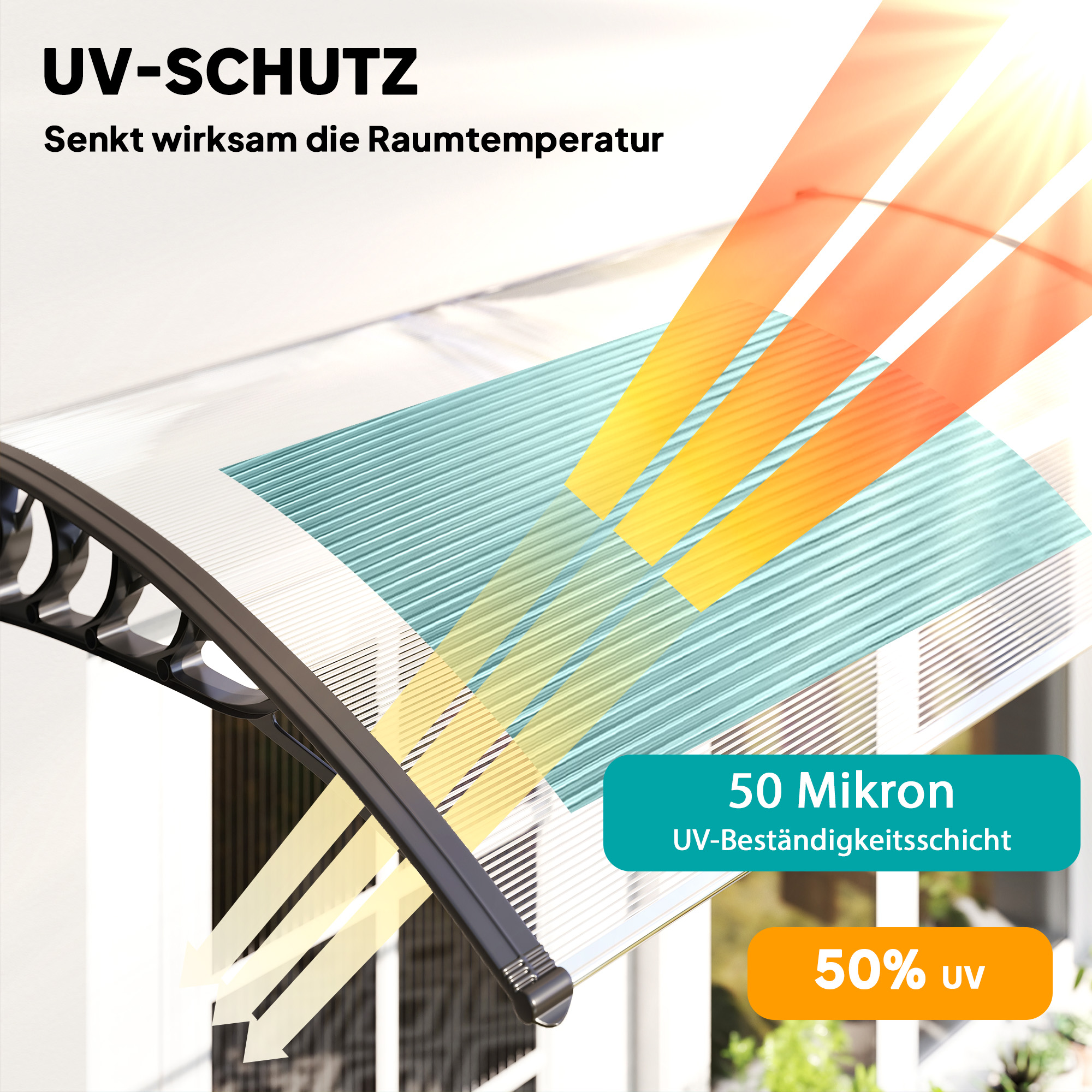 Vordach Schutzdach, UV-Beständig, Wasserbeständig, 90x150x25cm , Weiß