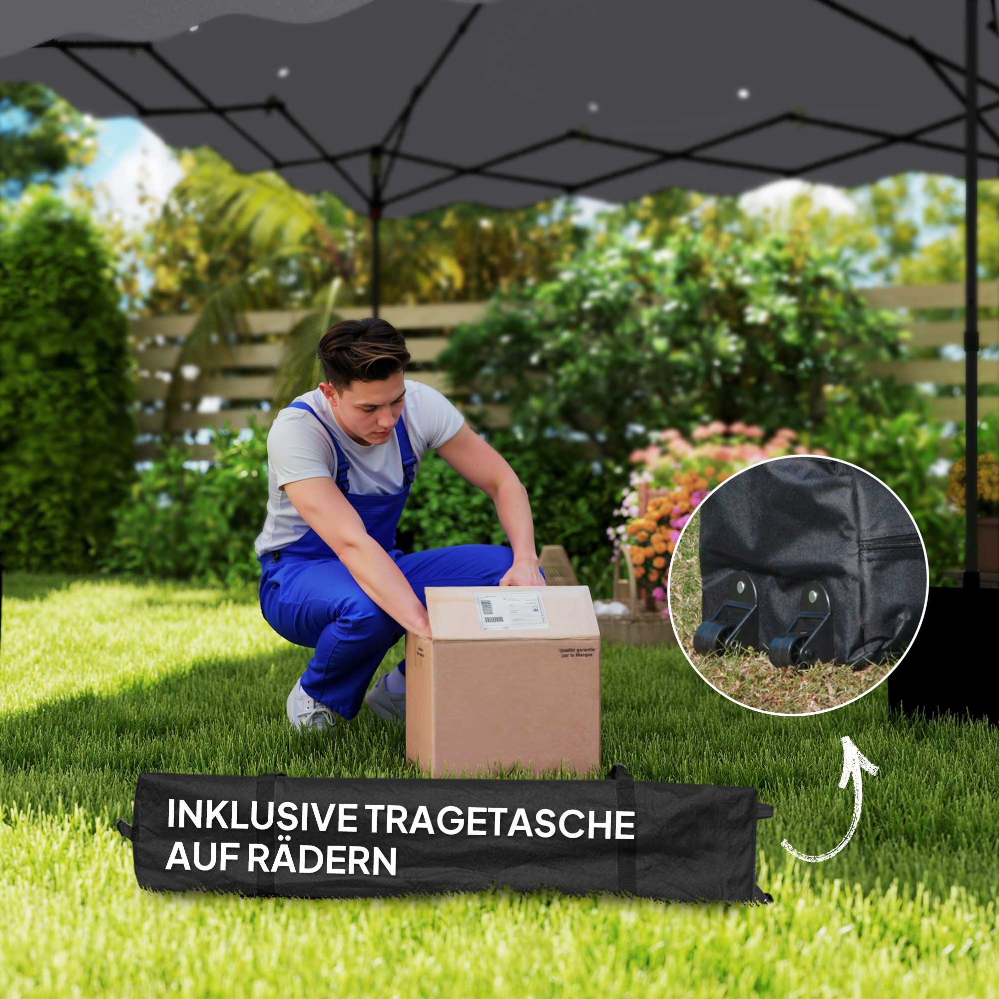 3 x 3 m Pop-up-Pavillon, Höhenverstellbares Gartenzelt, mit Rolltasche, für Garten, Terrasse, Metall, Stoff, Hellgrau