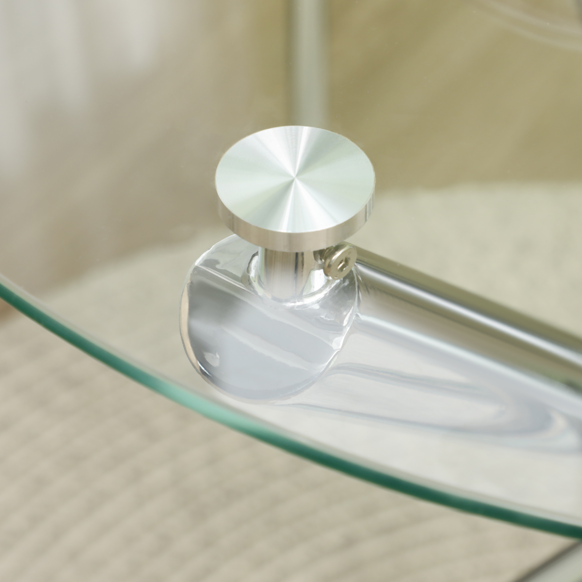 Esstisch, runde Hartglasplatte, randloses Design, für 2-4 Personen, Stahlbeine, 80 x 80 x 74 cm