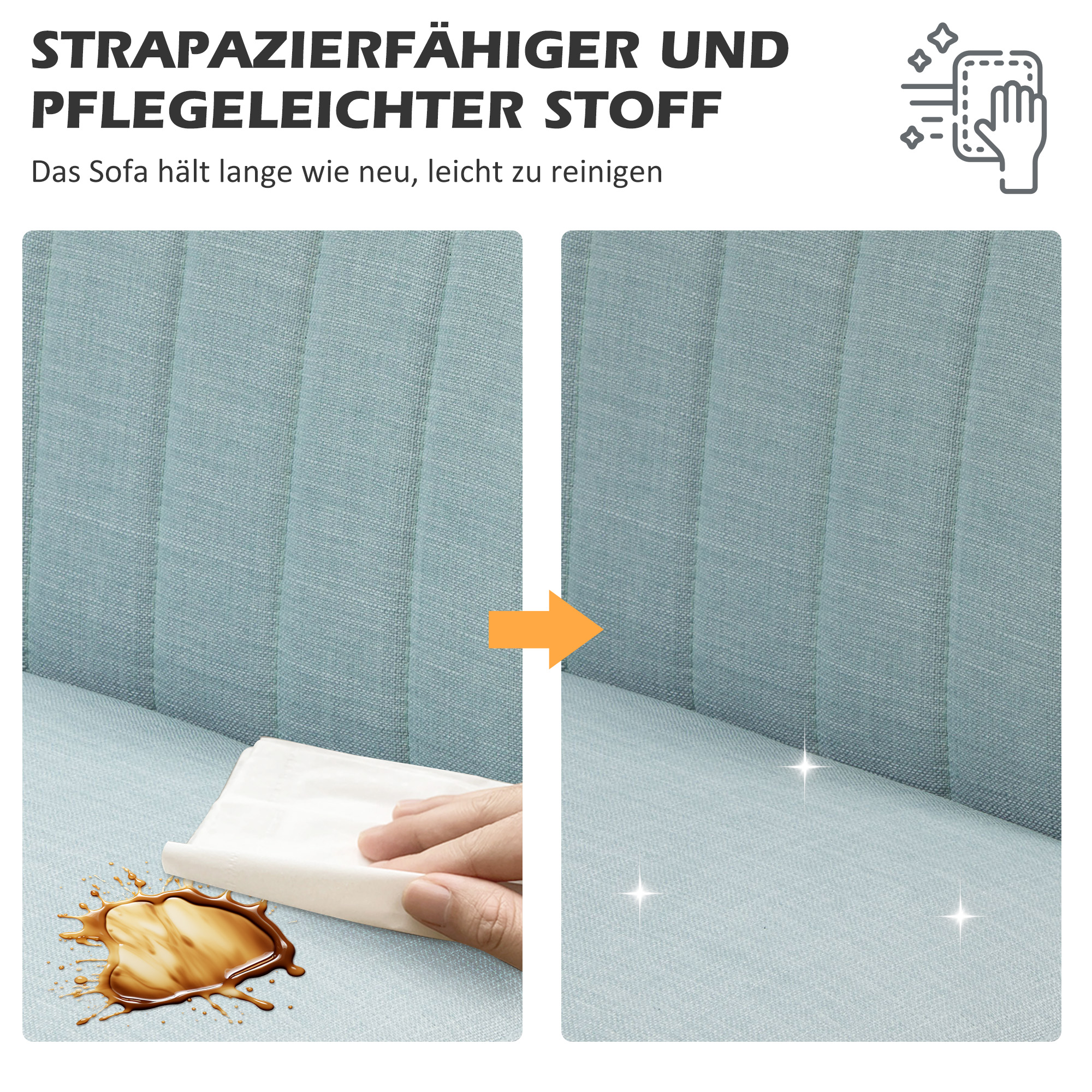 2-Sitzer Sofa, weiche Polsterung, pflegeleichter Bezug, bis 150 kg, 117 x 56,5 x 77 cm, Hellgrün