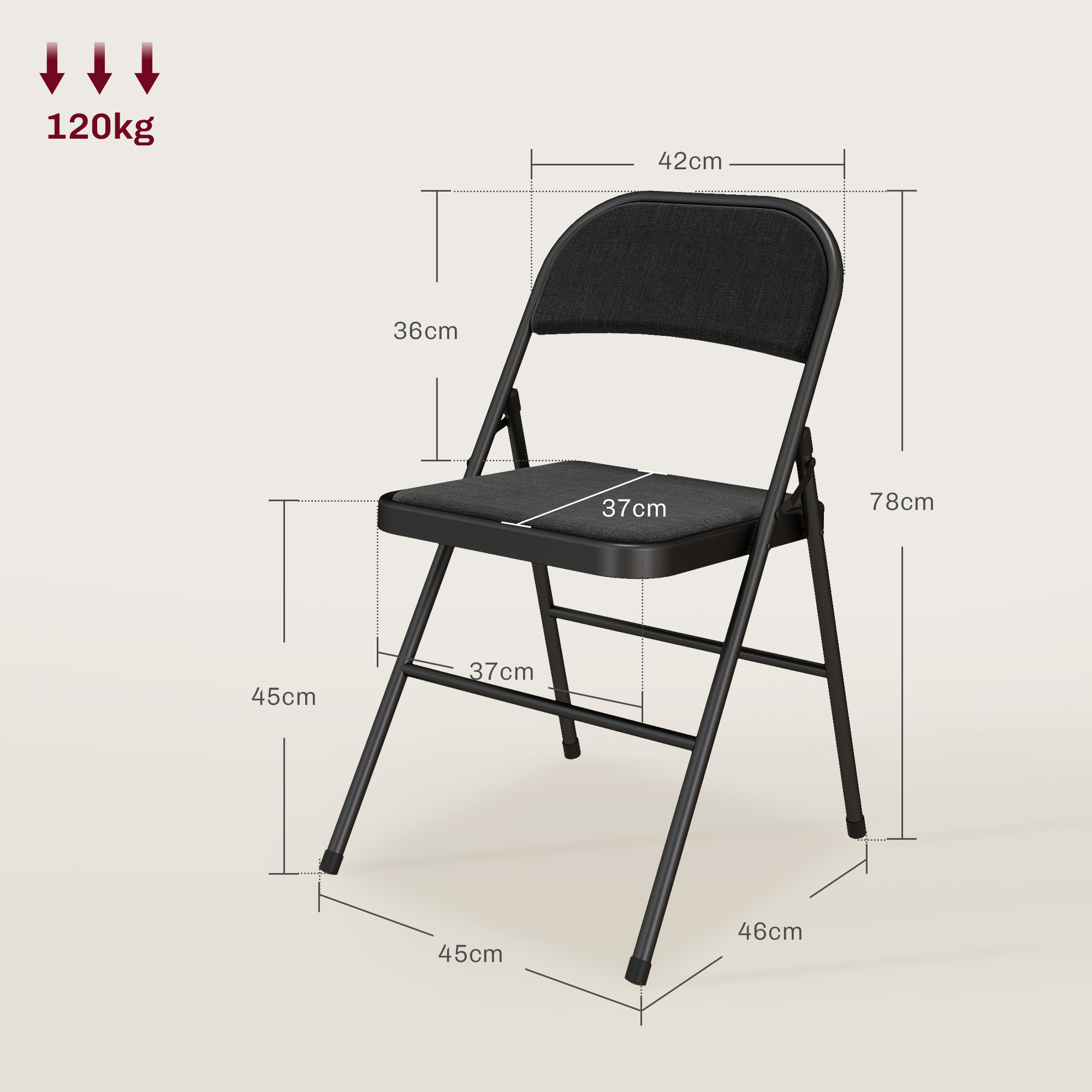 4er-Set Klappstühle, Tragbare Bürostühle, Metallbeine, Faltstuhl für Büro, Empfang, Wartezimmer, Leinenoptik, Schwarz