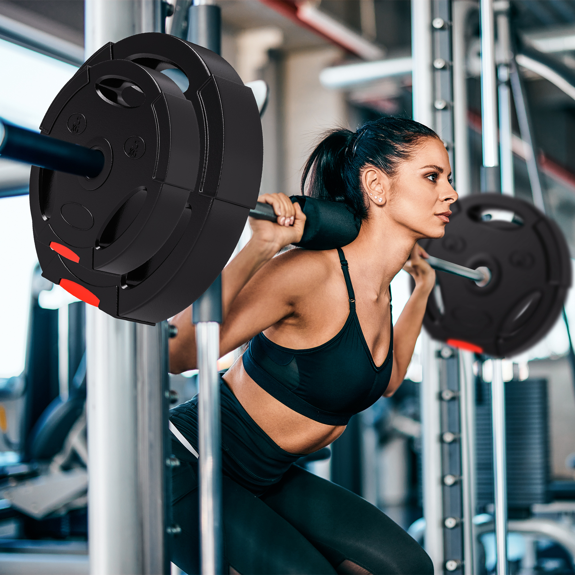 4er Gewichtsplatten-Set für Training, Fitnessstudio, Heimtraining, Stärke-Training, 2 x 10 kg und 2 x 5 kg, Schwarz