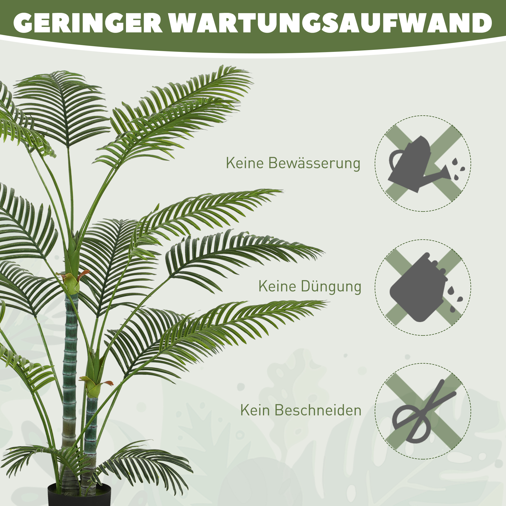 Künstliche Palme mit 16 Kunststoff-Blättern, UV-beständige Kunstpflanze mit Plastiktopf, für drinnen und draußen, Grün