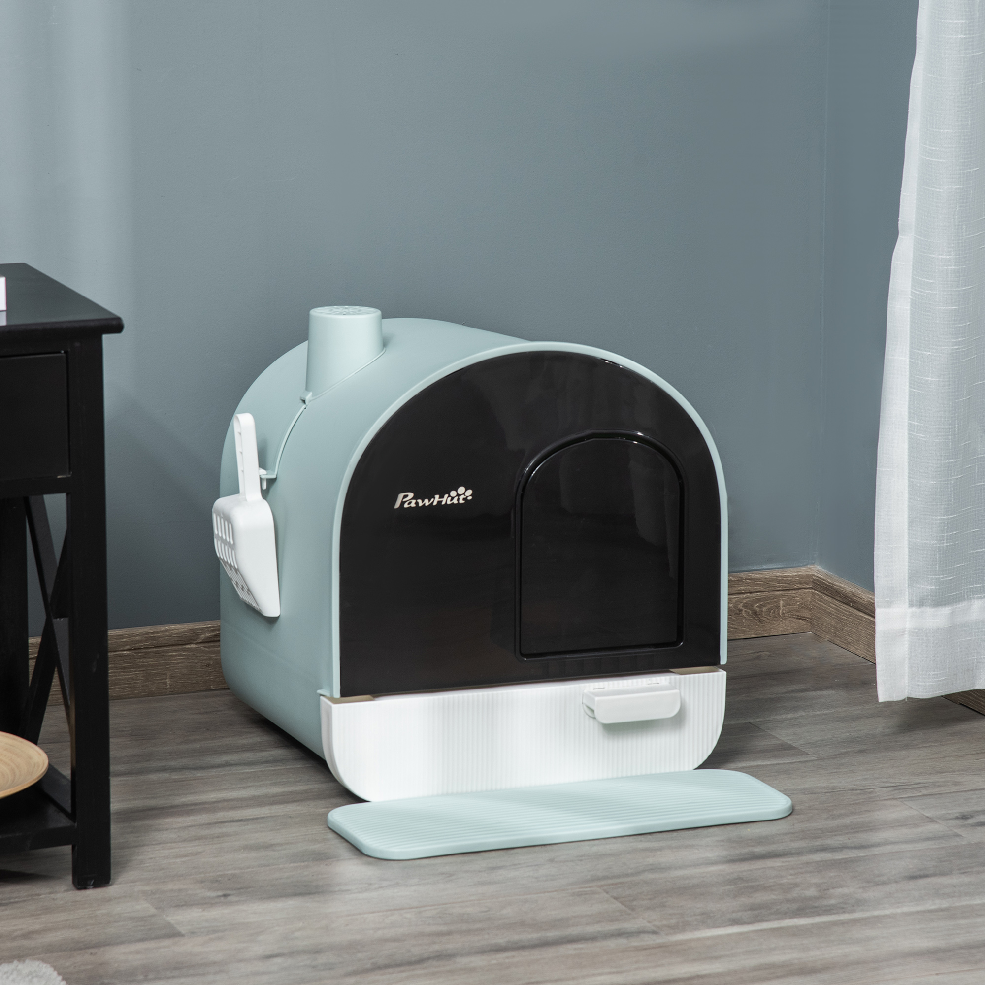 Katzentoilette Katzenklo mit Deckel Streuschaufel Streufangmatte Grün 43 x 44 x 47cm