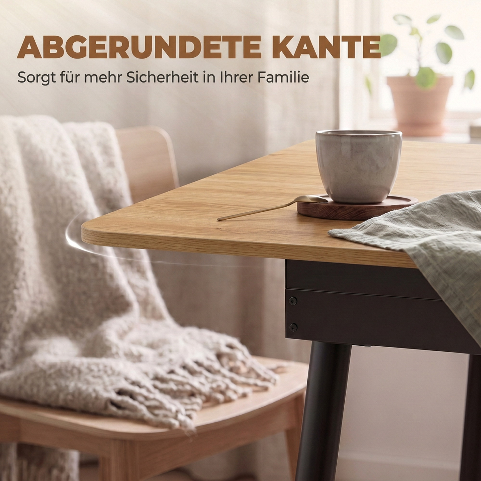 ausziehbarer Esstisch 130-160 cm, Küchentisch mit abgerundeten Ecken, Eiche