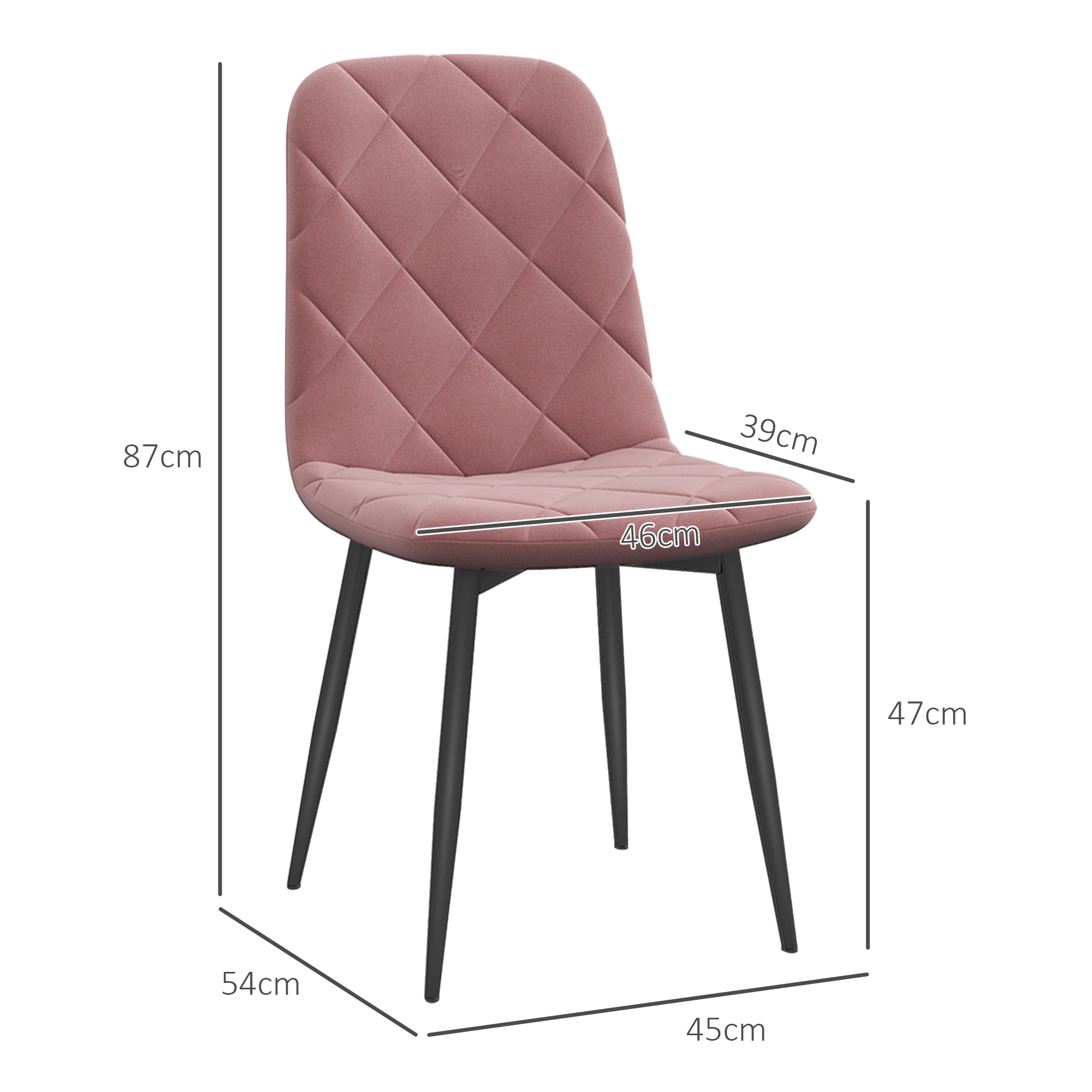 Esszimmerstühle 4er Set Küchenstuhl mit Rückenlehne, Samtoptik, Sessel 45 x 54 x 87 cm Rosa
