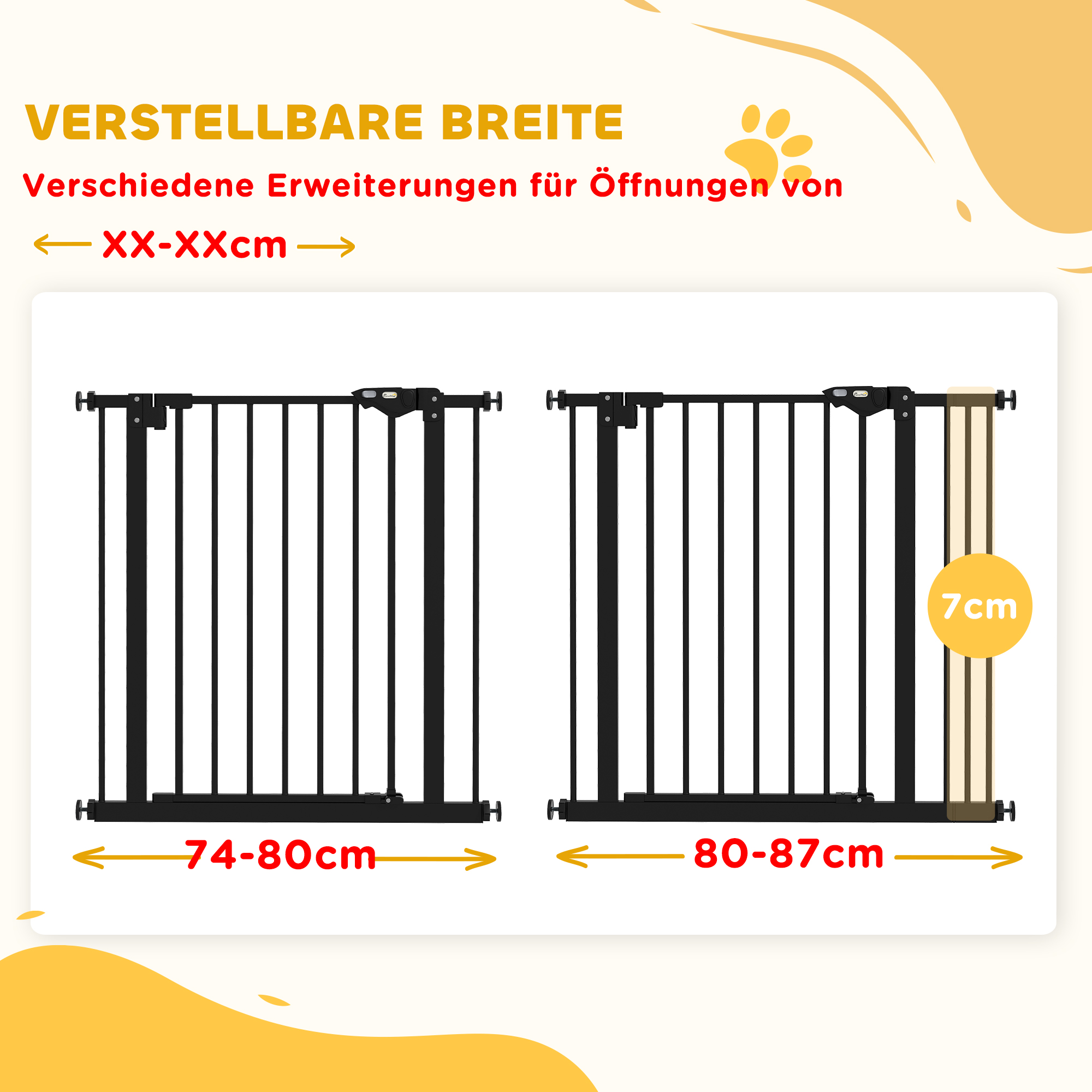 Türschutzgitter für Hunde, Absperrgitter, Schutzgitter für Haustiere, Metall, Kunststoff, 74-87 cm, Schwarz