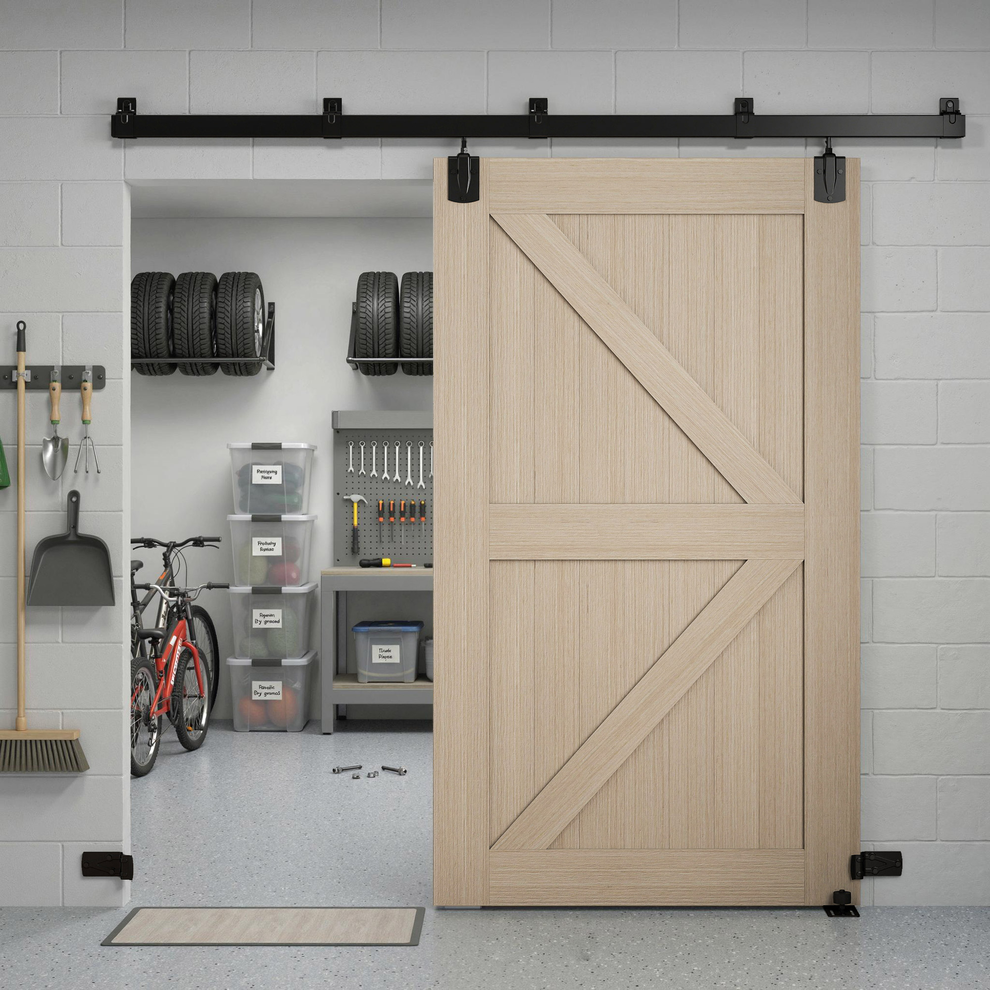 Schwerlast Schiebetür-Hardware-Set 244 cm Schwarz für Einzeltüren
