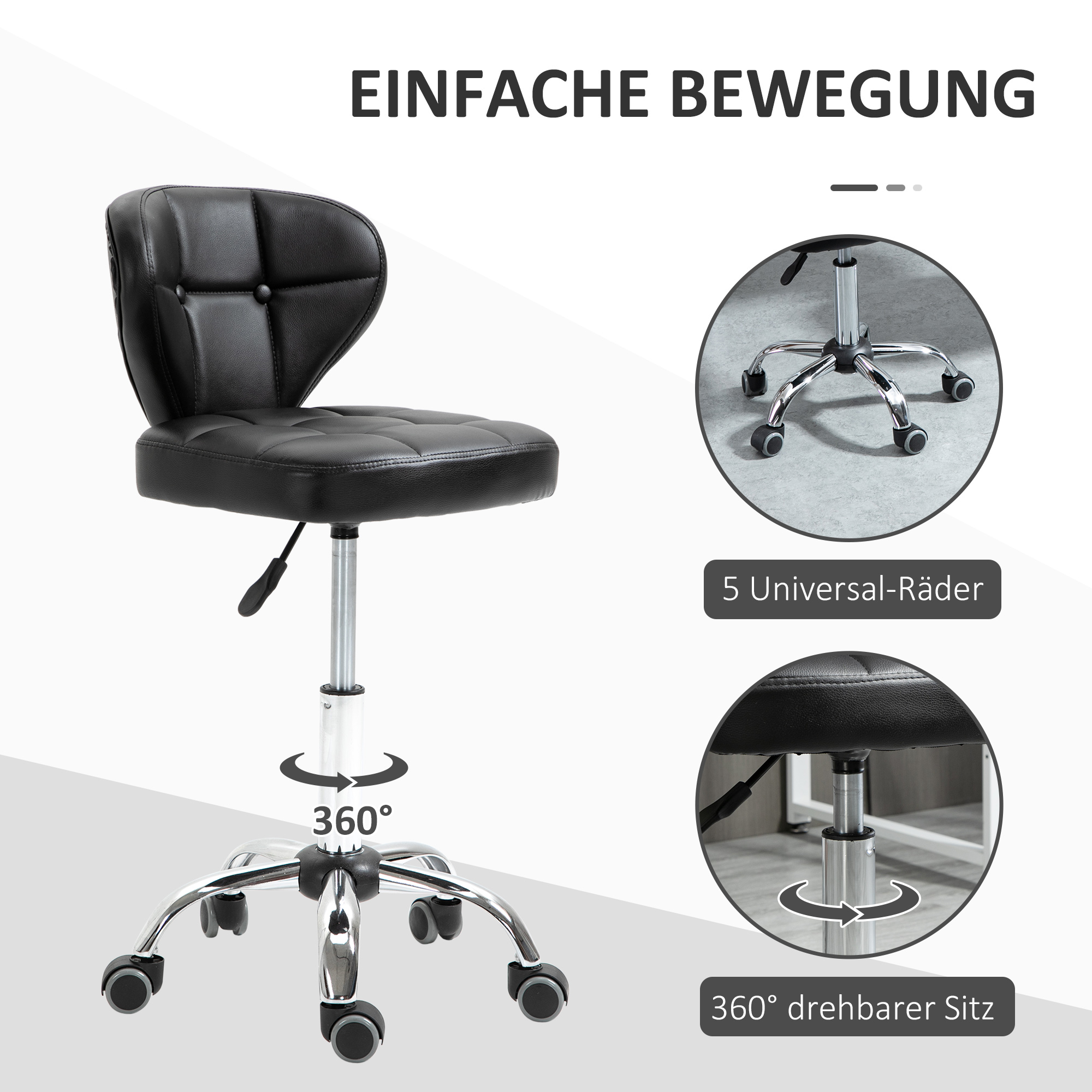 2er-Set Arbeitshocker mit Rückenlehne Rollhocker aus Kunstleder Drehhocker mit Lehne Kosmetikhocker Rollhocker Bürohocker 72-87 cm höhenverstellbar Büro Dunkelgrau 45 x 47 x 72-87 cm