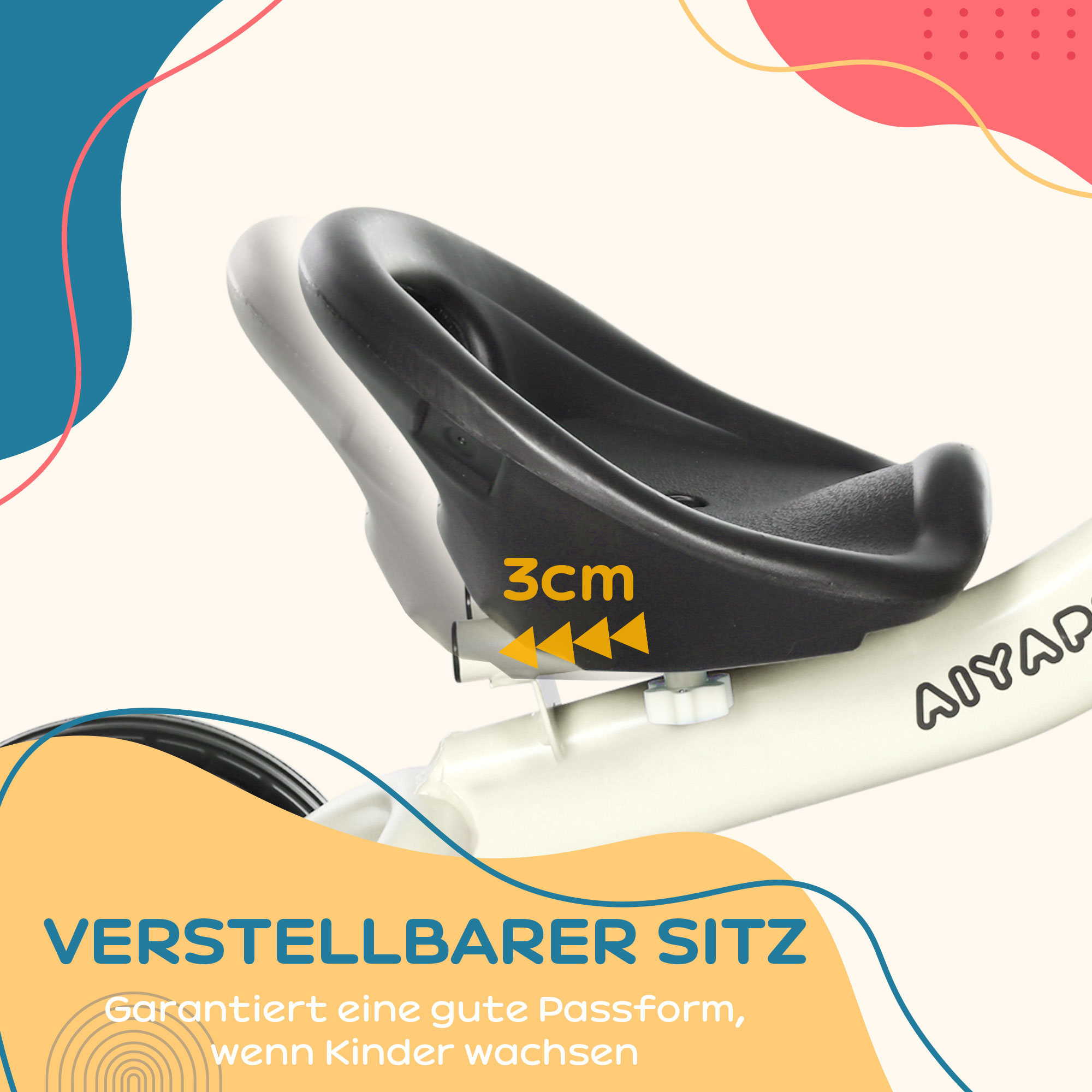 Dreirad für Kinder 2-5 Jahre, höhenverstellbarer Sitz, Klingel, Fahrradkorb, Metallrahmen, Weiß