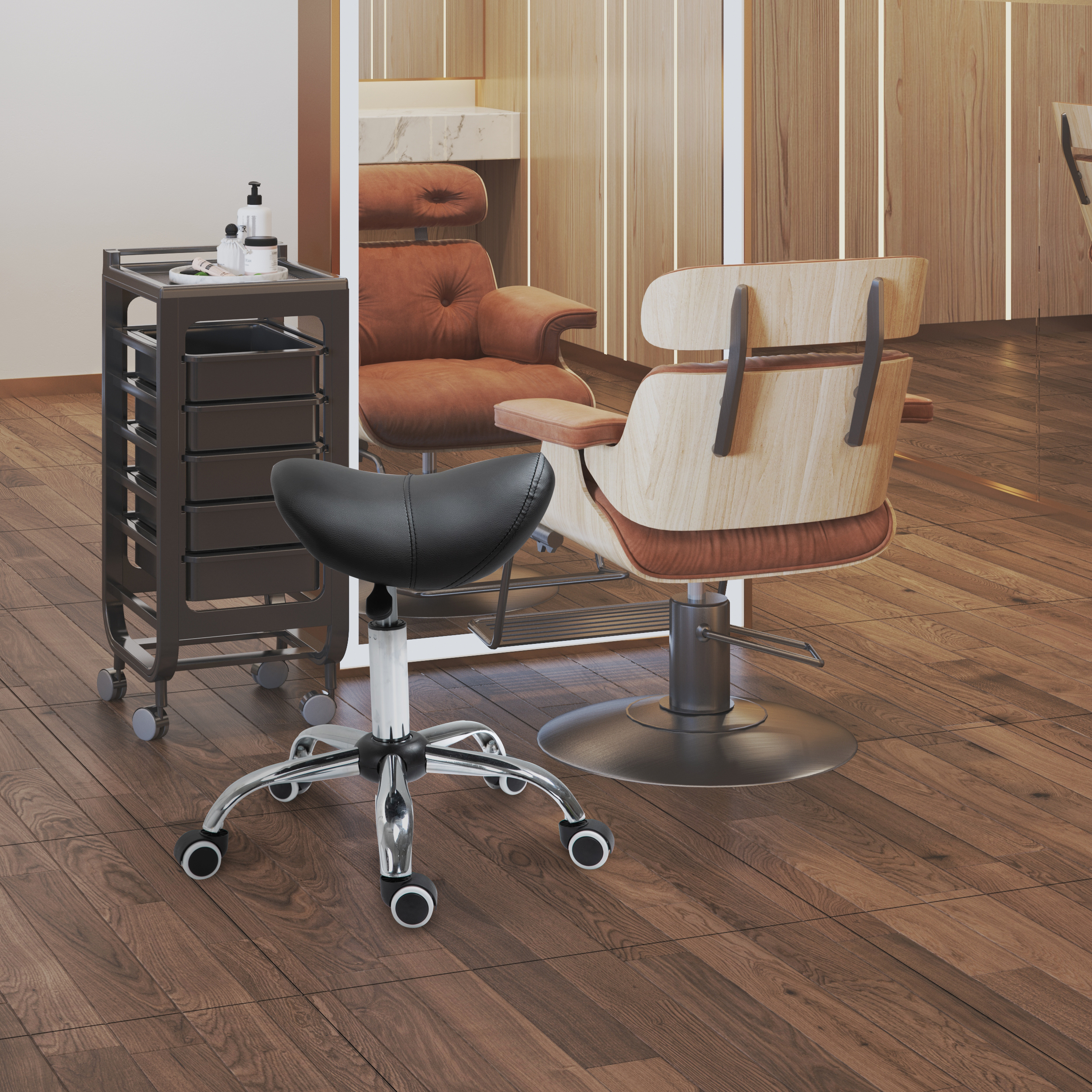 Rollhocker höhenverstellbar Drehhocker 49-61 cm Arbeitshocker drehbar Sattelhocker für Büro Salon Massage Spa Schwarz