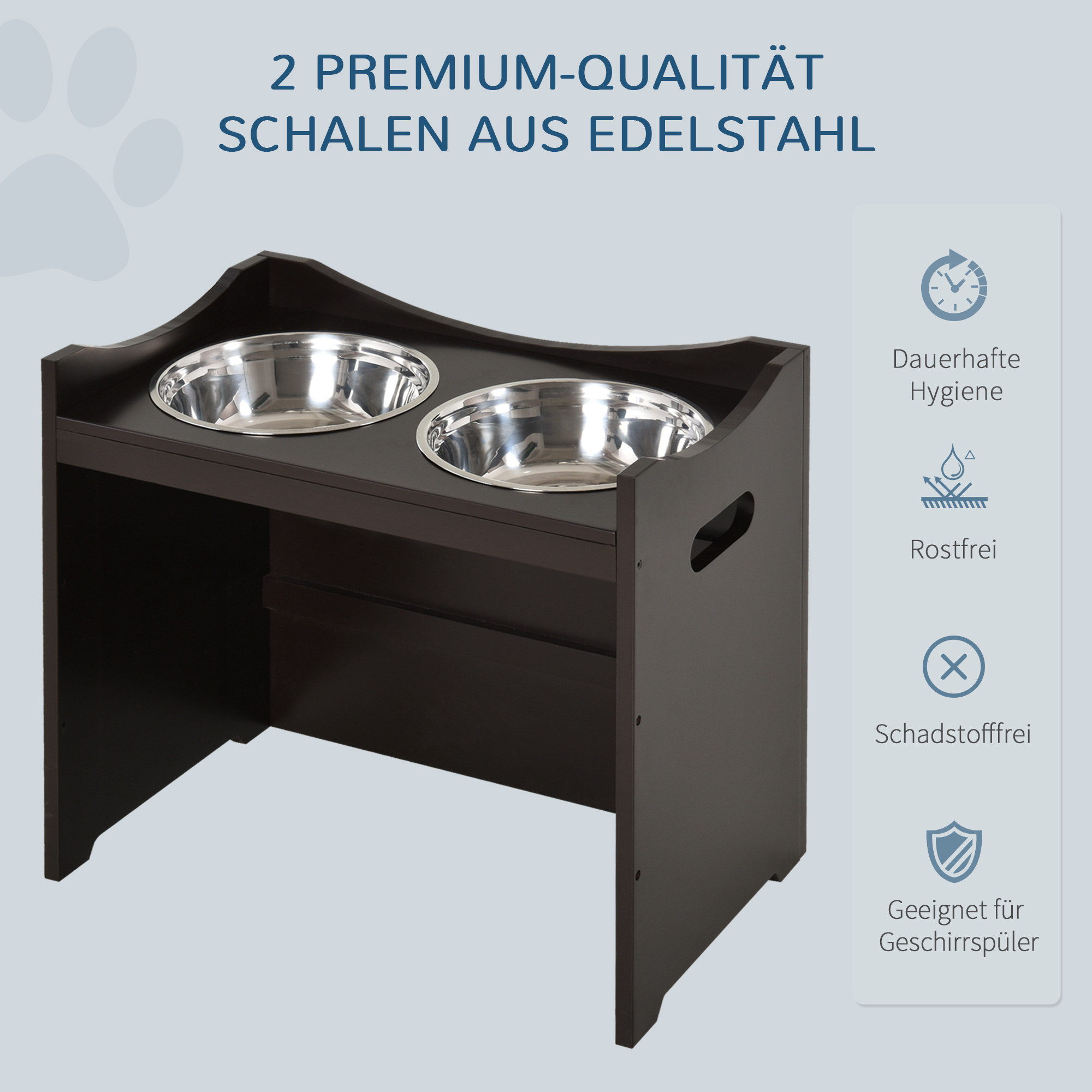 erhöhter Hundenapf Höhenverstellbar Futternapf mit Ständer Wassernapf 2 x 2L Edelstahlnäpfen Langsamfutternapf verstellbar Fressnapf Futterstation Hundenäpfe für alle Hundegrößen, Kaffee