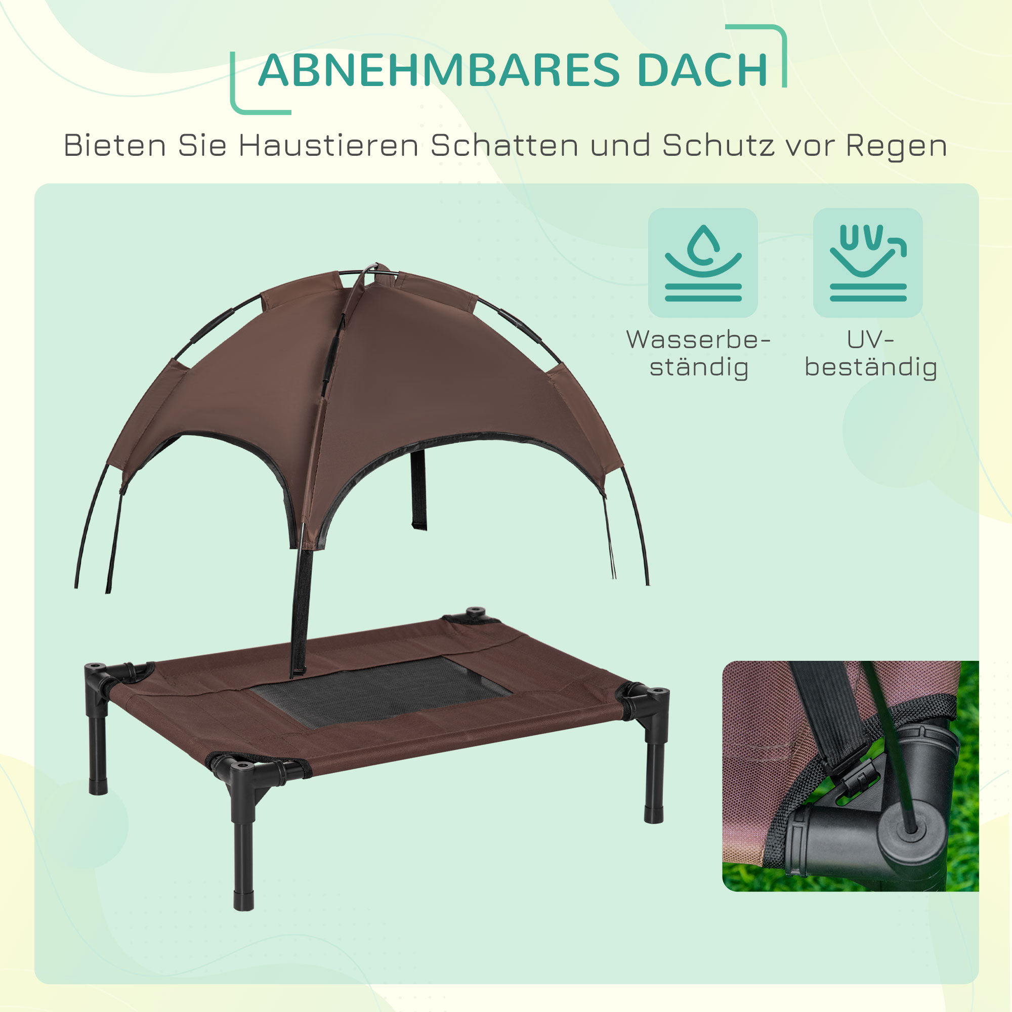 Haustierbett mit Baldachin, klappbar, Hundeliege, Outdoor-Hundebett, Mesh-Stoff, Braun + Schwarz