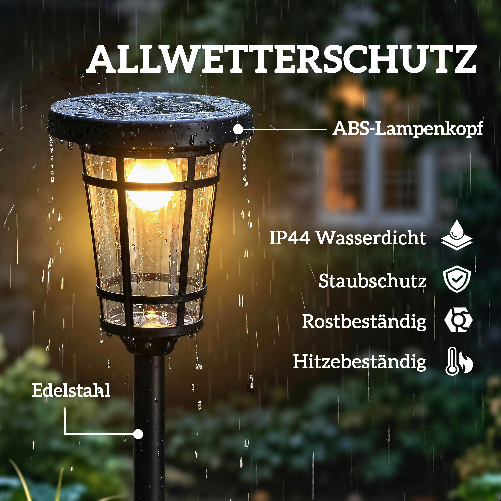 Solar Laterne 2er-Set Stehleuchte 180cm Höhenverstellbar mit 2 Helligkeitsmodi Lichtsensor Schalter, IP44