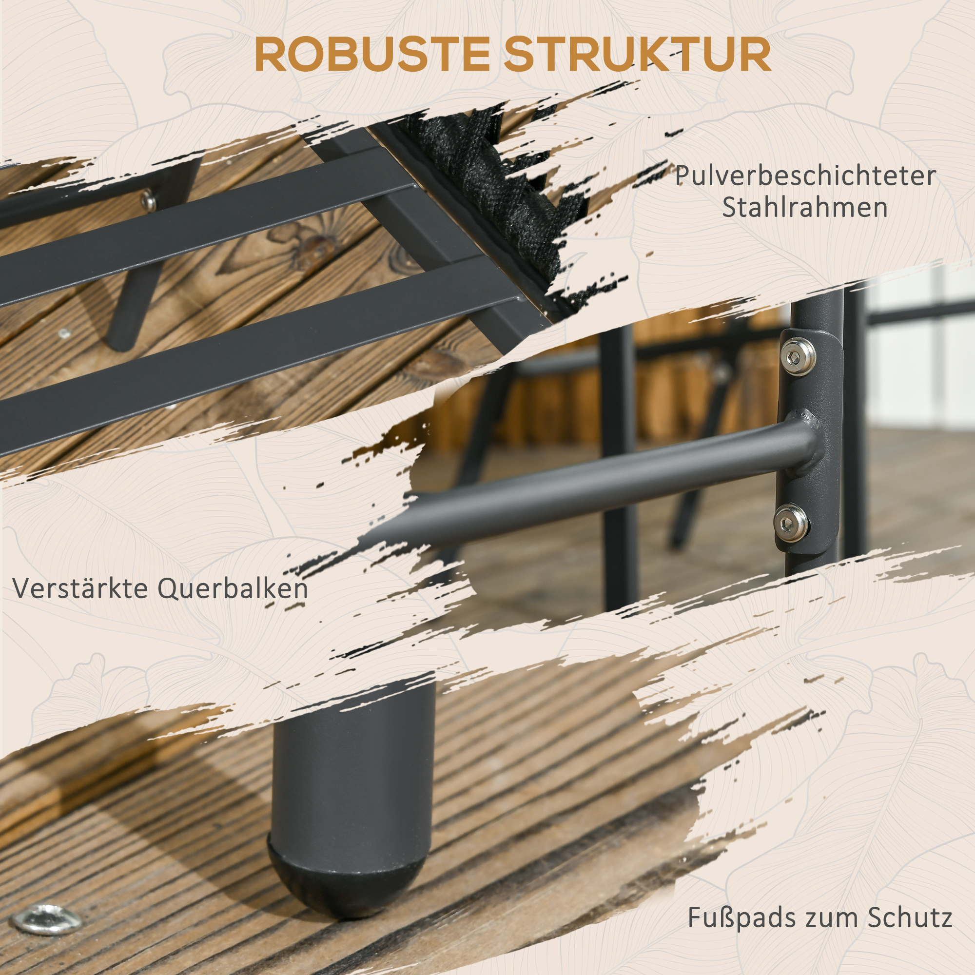 Outdoor Stühle, 2-er Set, Boho-Design, Sitz- und Rückenkissen, bequeme Sitzschale, Metallrahmen, Schwarz