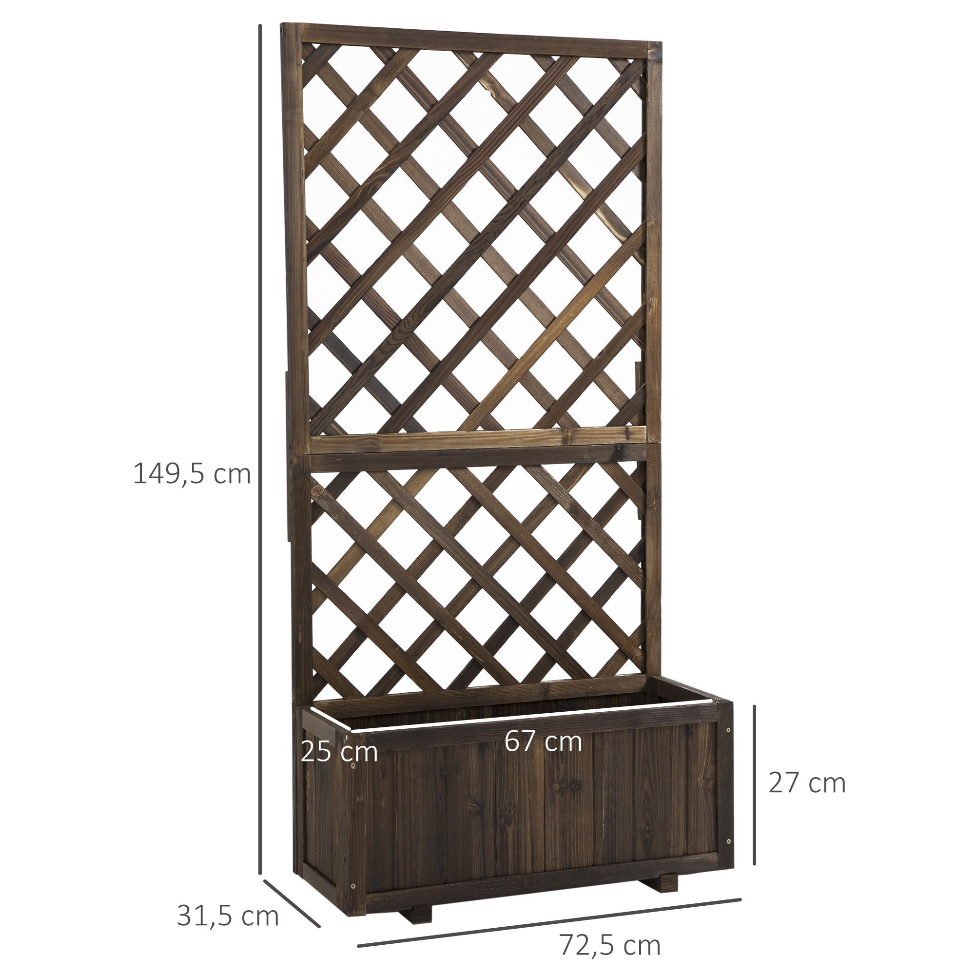 Hochbeet Pflanzenkasten mit Rankgitter, Spalier Pflanzkübel, Blumenkasten Holz, 72,5x31,5x149,5cm für Garten Balkon Terasse, Blumenkübel für Kletterpflanzen, Blumen, Braun