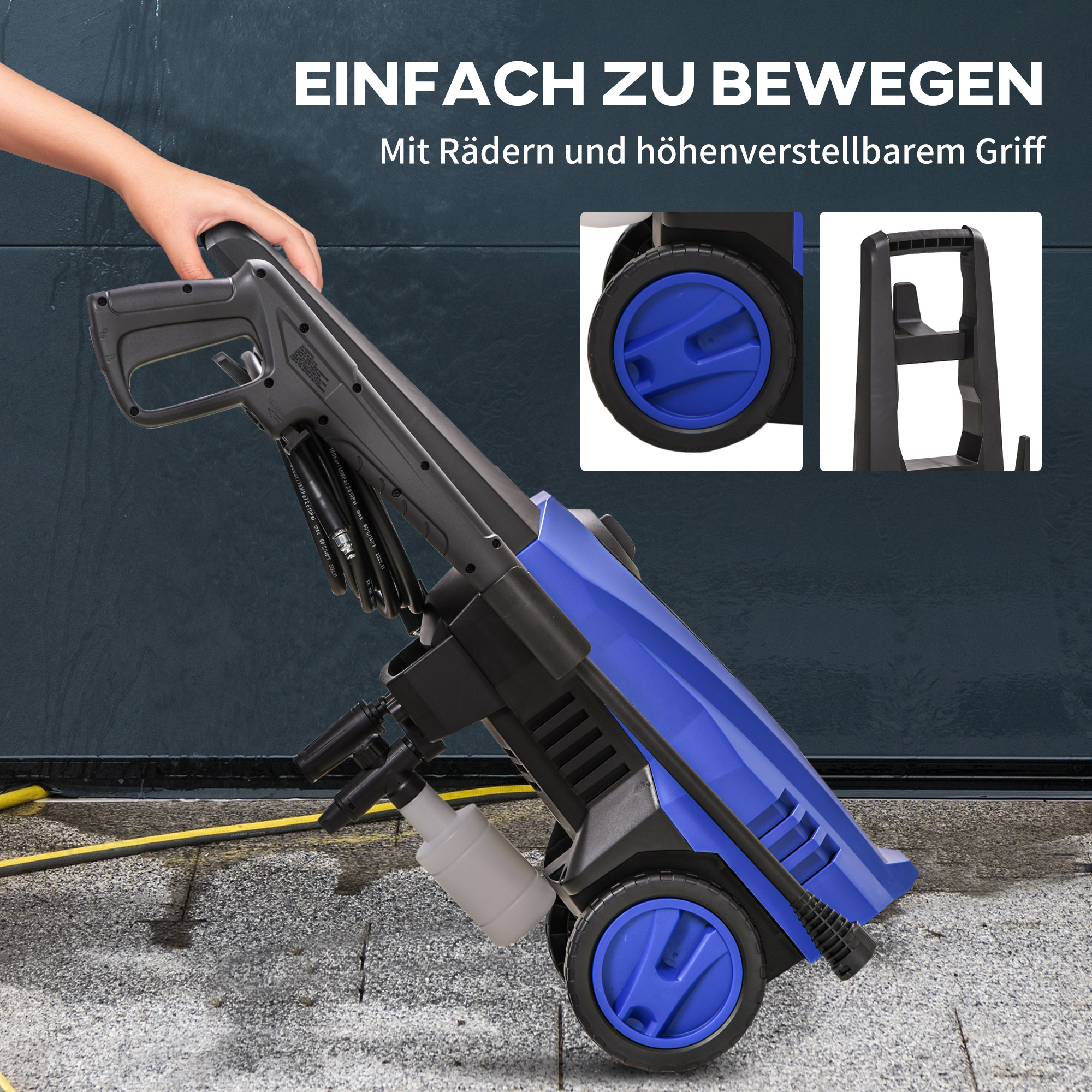 Hochdruckreiniger Druckreiniger 5-tlg. Zubehör, verstellbare Spritzdüse, 150 bar Druck, 1800 W, max. 510 l/h, 35x27x78cm