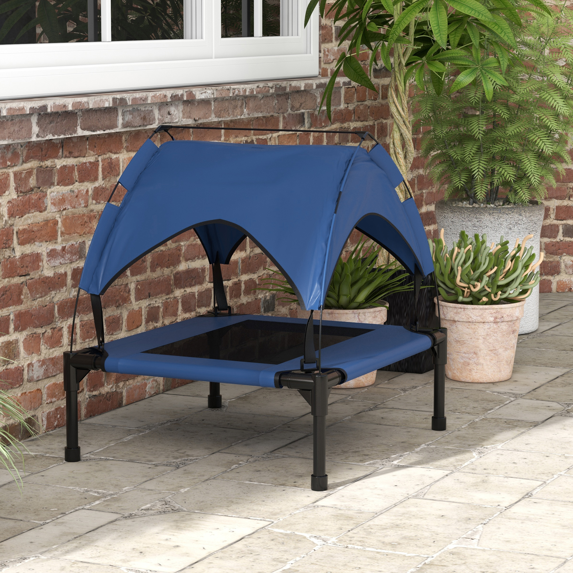 Hundebett mit Dach, atmungsaktiv, wasserabweisend, bis 20 kg, 76 x 61 x 69,5 cm, Dunkelblau