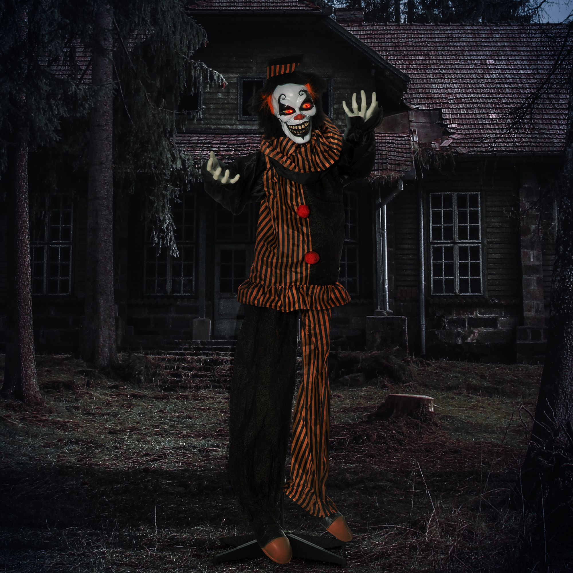 Halloween-Dekoration Horror-Clown mit Spezialeffekten und Soundfunktion 100 cm x 18 cm x 153 cm