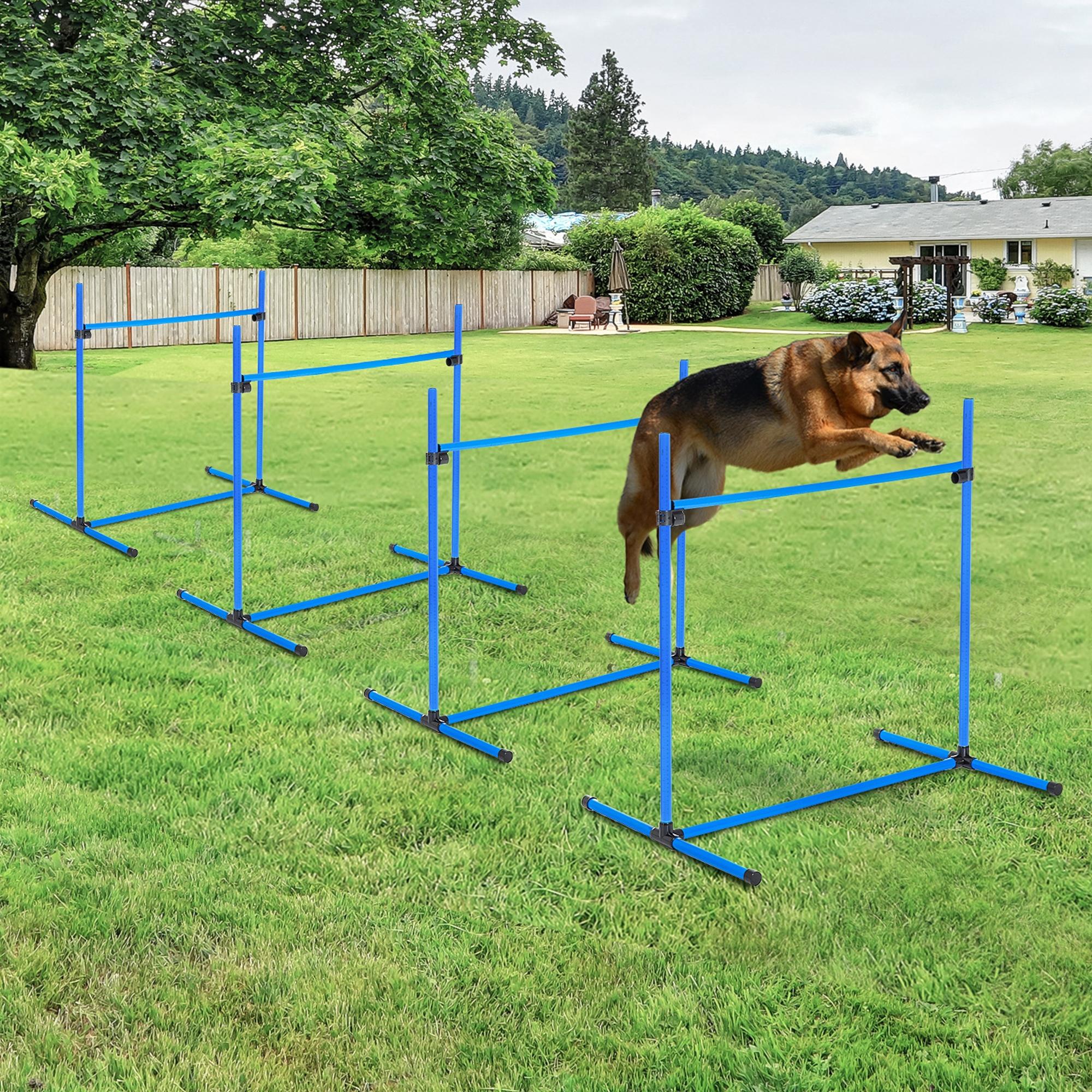 Agility Set Hunde 4-teiliges höhenverstellbar Agility-Ausrüstung Sprungstangen-Set Steckhürdenset mit 4 Hürden Tragetasche Koordinationstraining Sprungstangen-Set für Spiele Training