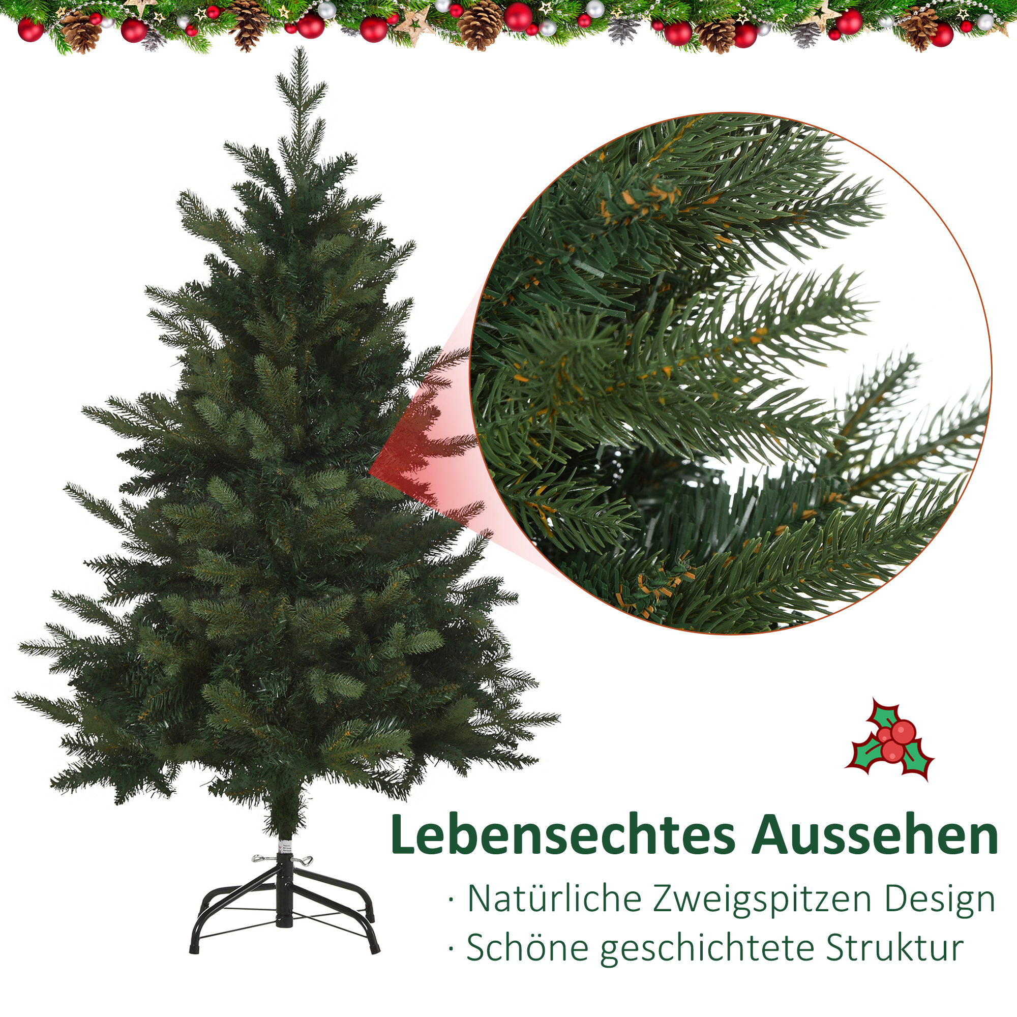 Weihnachtsbaum Christbaum Kunsttanne, 1,2 m, inkl. Ständer, Ø85 cm x 120 cm, Grün