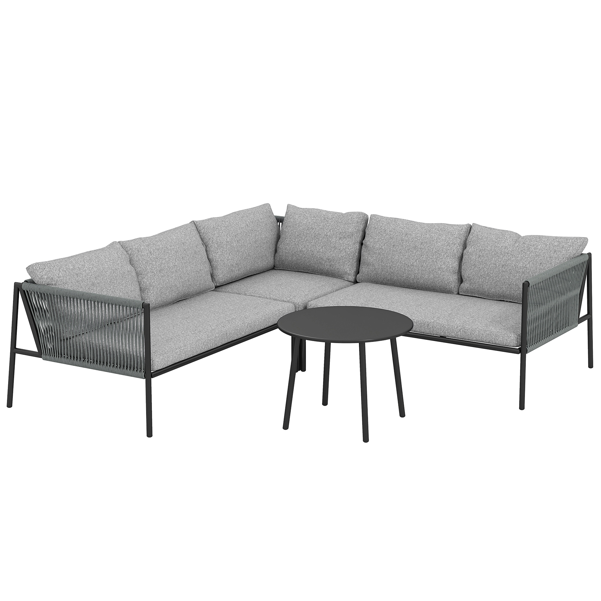 Gartenmöbel Set Polyrattan Lounge-Set mit Ecksofa Tisch Kissen für 6 Personen Dunkelgrau