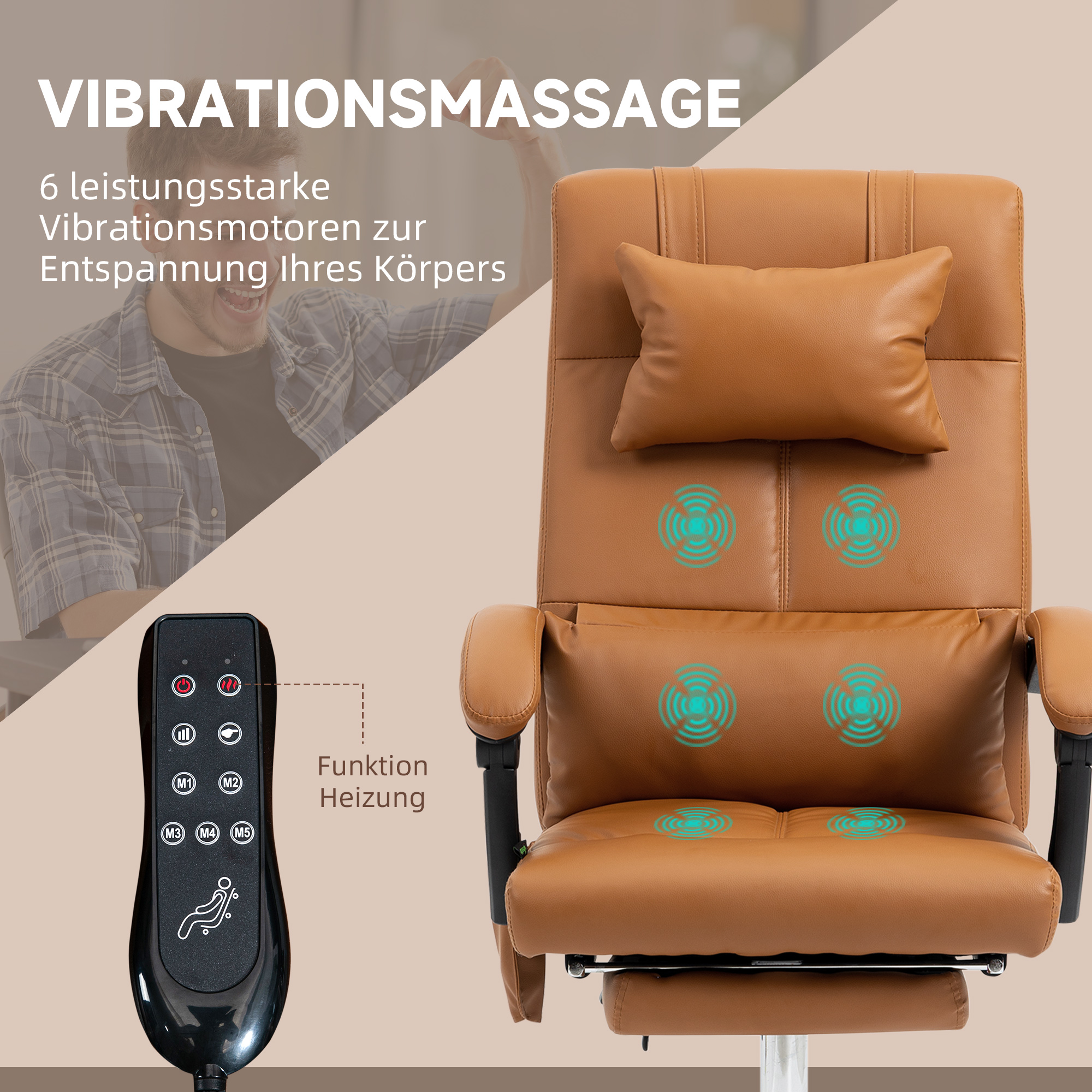 Bürostuhl mit Massagefunktion, ergonomisch, 66x67x114-122cm, Hellbraun