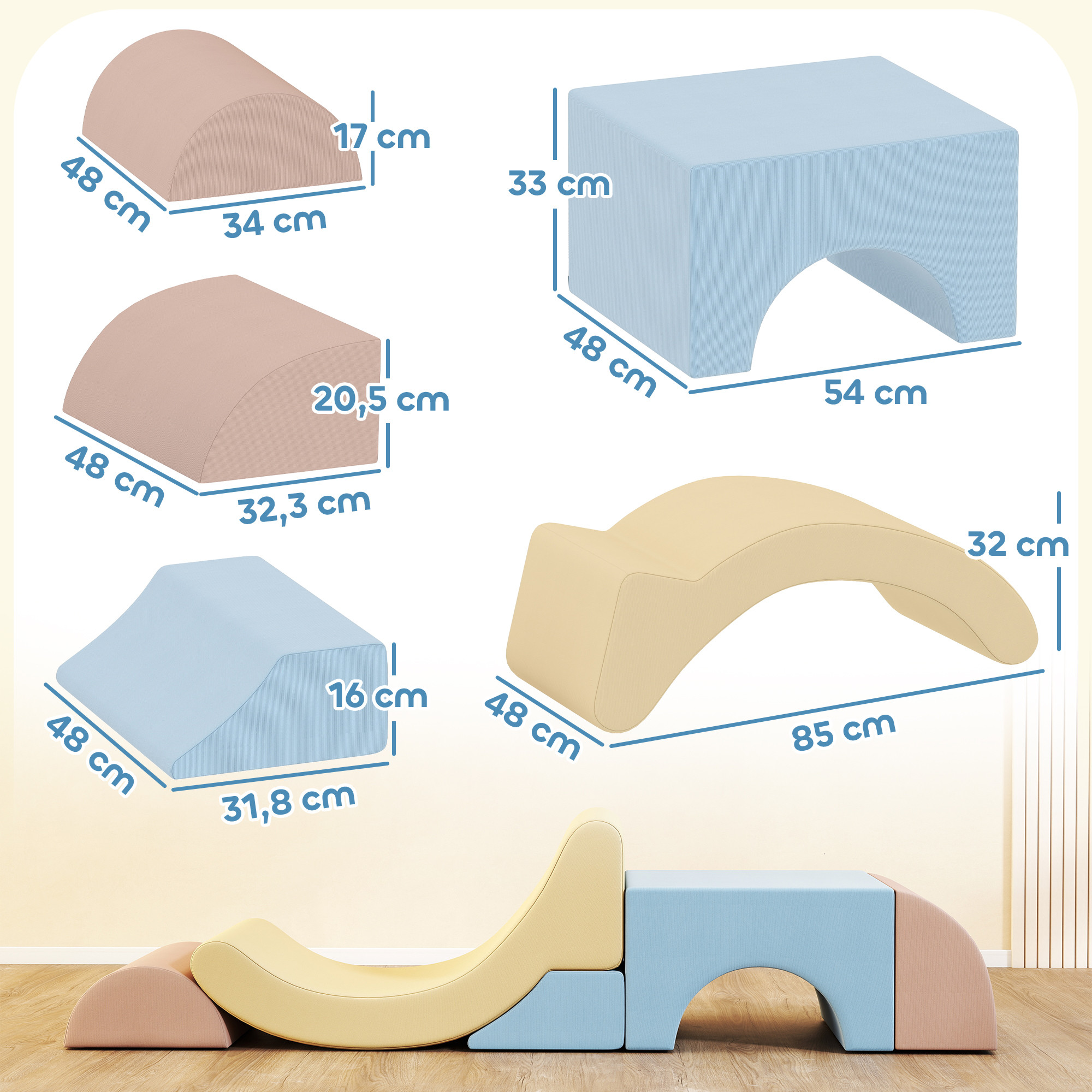 5er-Set Schaumstoff-Kletterblöcke, Cordbezug, leichtes Gewicht, zum Bauen, Krabbeln, Klettern, Bunt