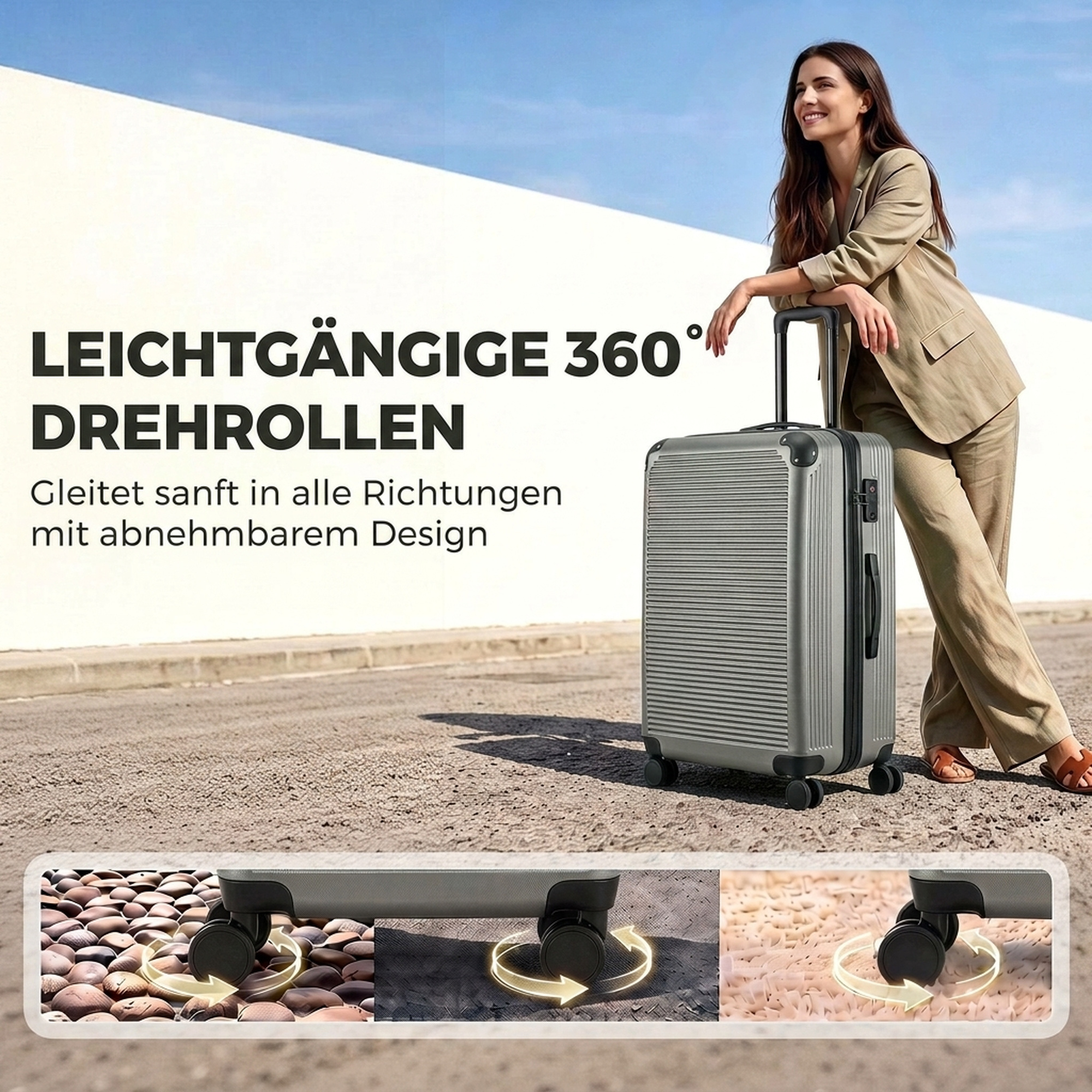 Reisekoffer Hartschale erweiterbar Rollkoffer Trolley 4 Rollen TSA Schloss 77 cm Dunkelgrau