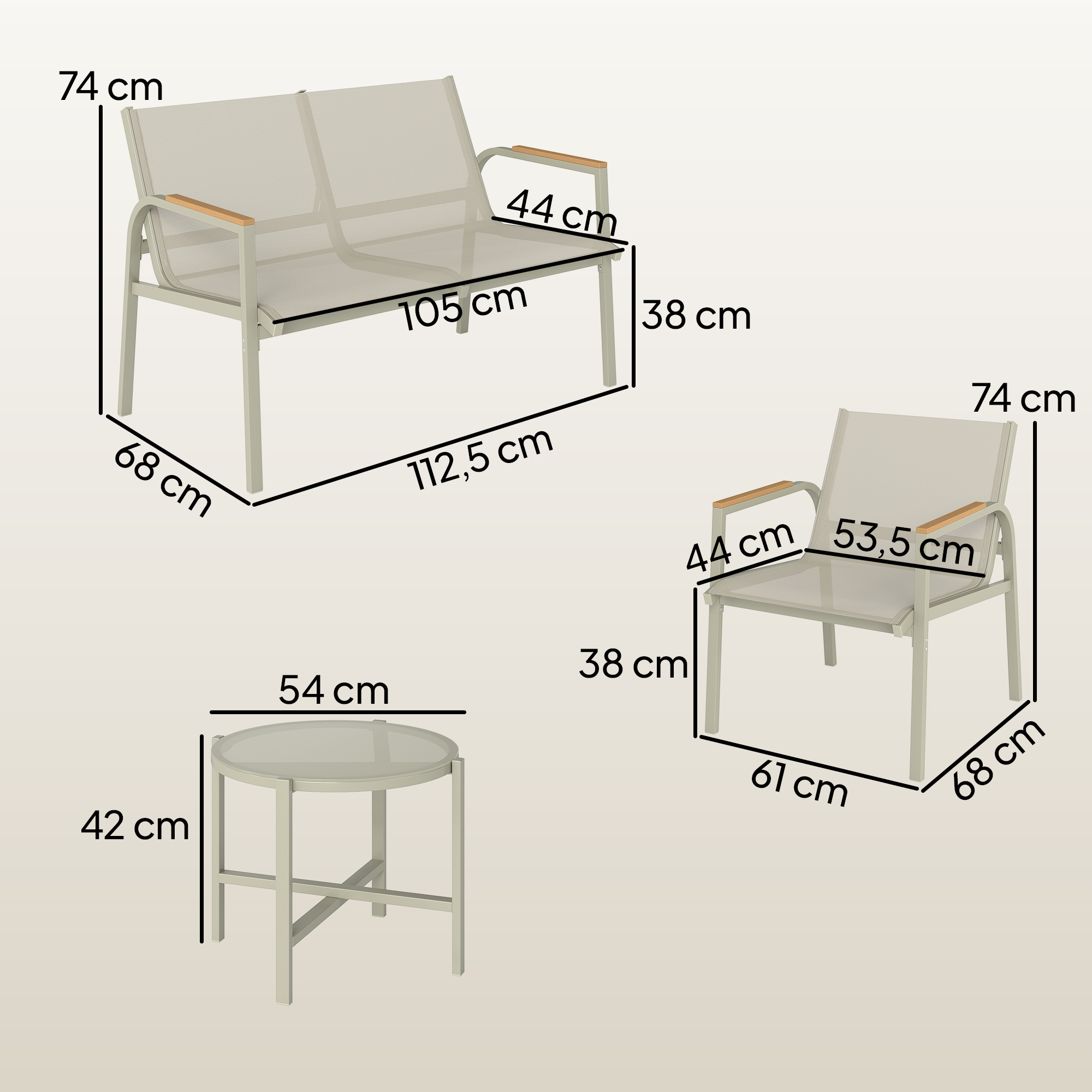 Gartenmöbel Set wetterfest Metall Sitzgruppe für 4 Personen Gartenlounge mit 2er-Sofa 2 Sesseln Beistelltisch Grün