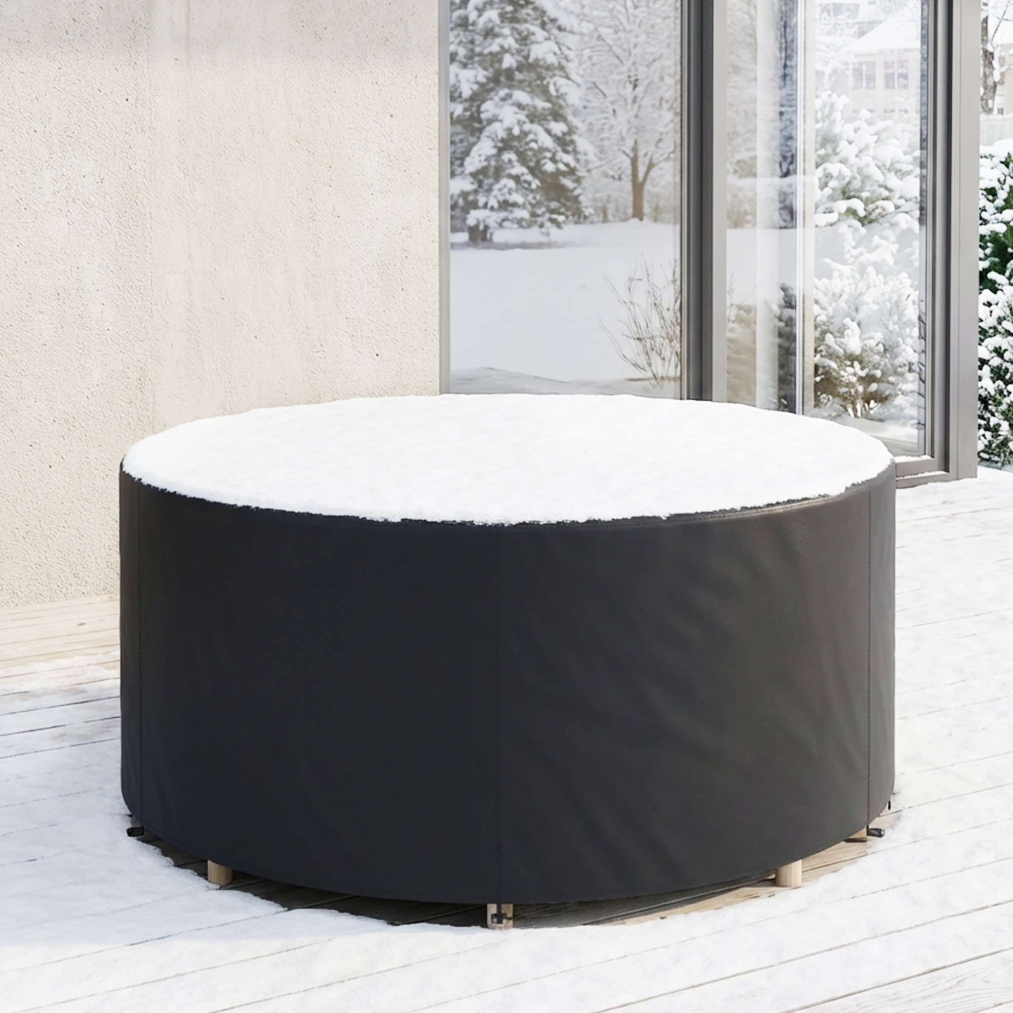 Schutzhülle für Gartenmöbel Winterfest Wasserdicht Abdeckung Anti-UV Abdeckplane 420D Oxford Gewebe Ø214x70Hcm Schwarz