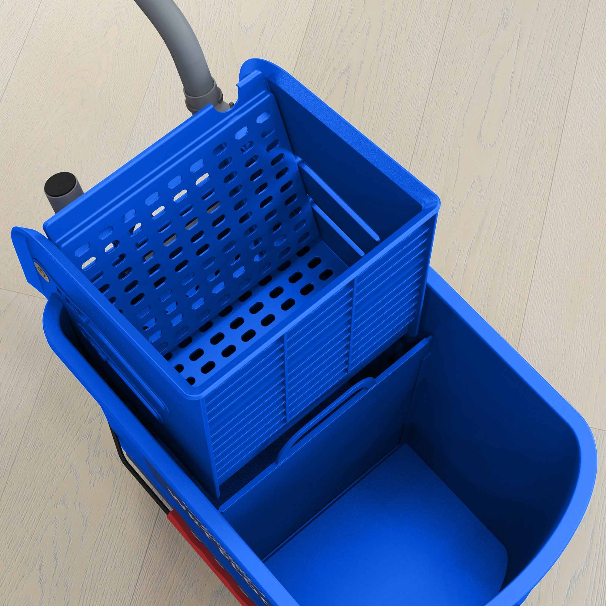 20l Mopp-Eimer mit Auswringer und Griff, Wischmopp-Eimer auf Rädern, Kunststoff, Blau