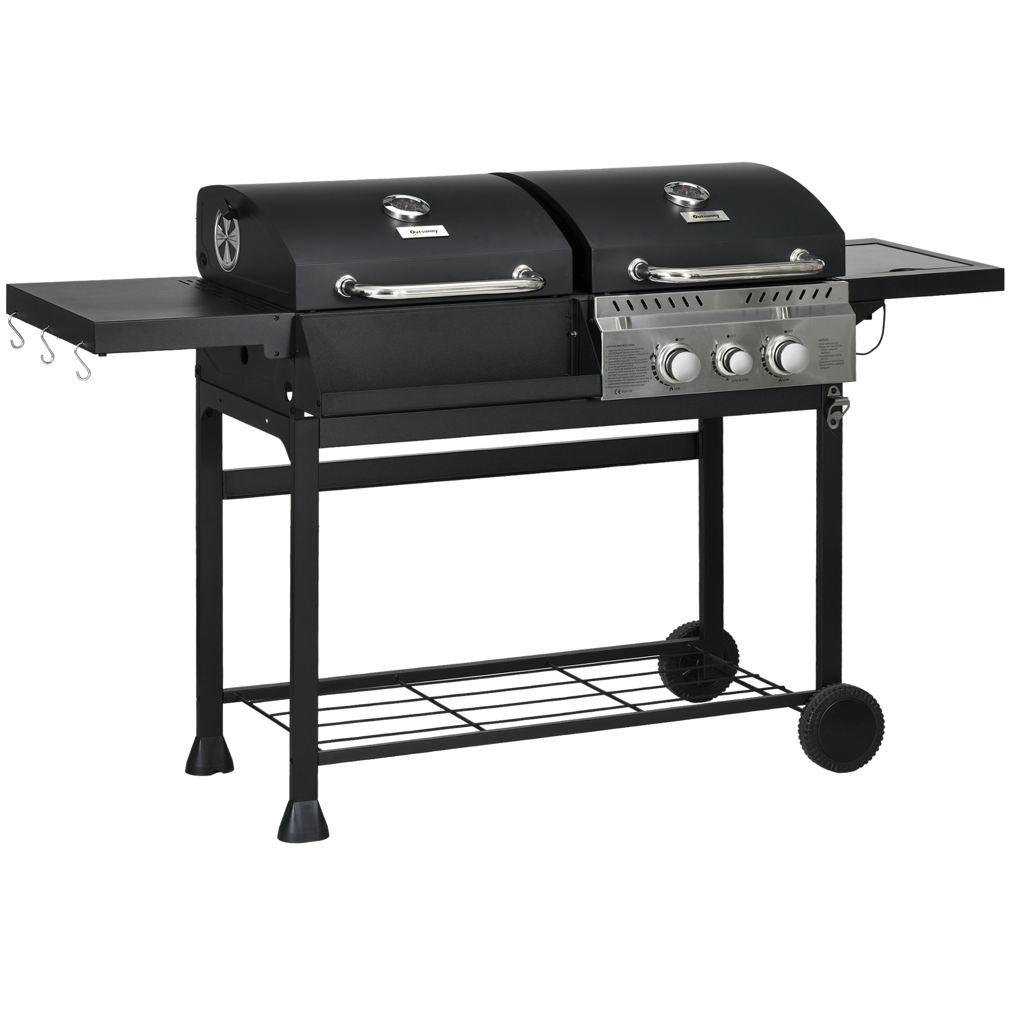 Gasgrill BBQ-Grill, inkl. Thermometer, Warmhalteplatten, 161 x 54 x 103 cm, Schwarz + Silber