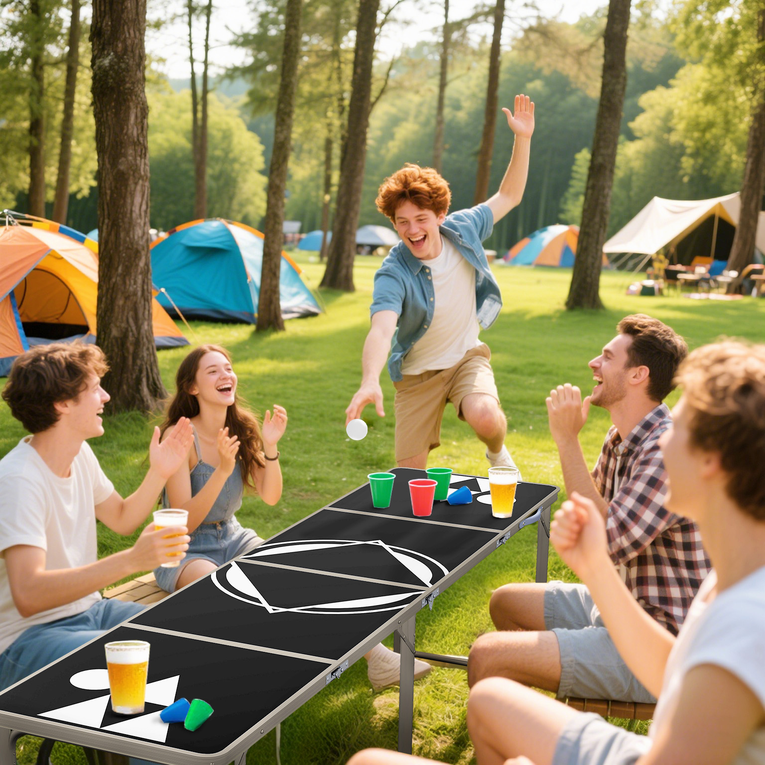 Campingtisch, klappbar, leicht, höhenverstellbar, Aluminiumrahmen, 240 x 60 x 54/62/70 cm, Schwarz