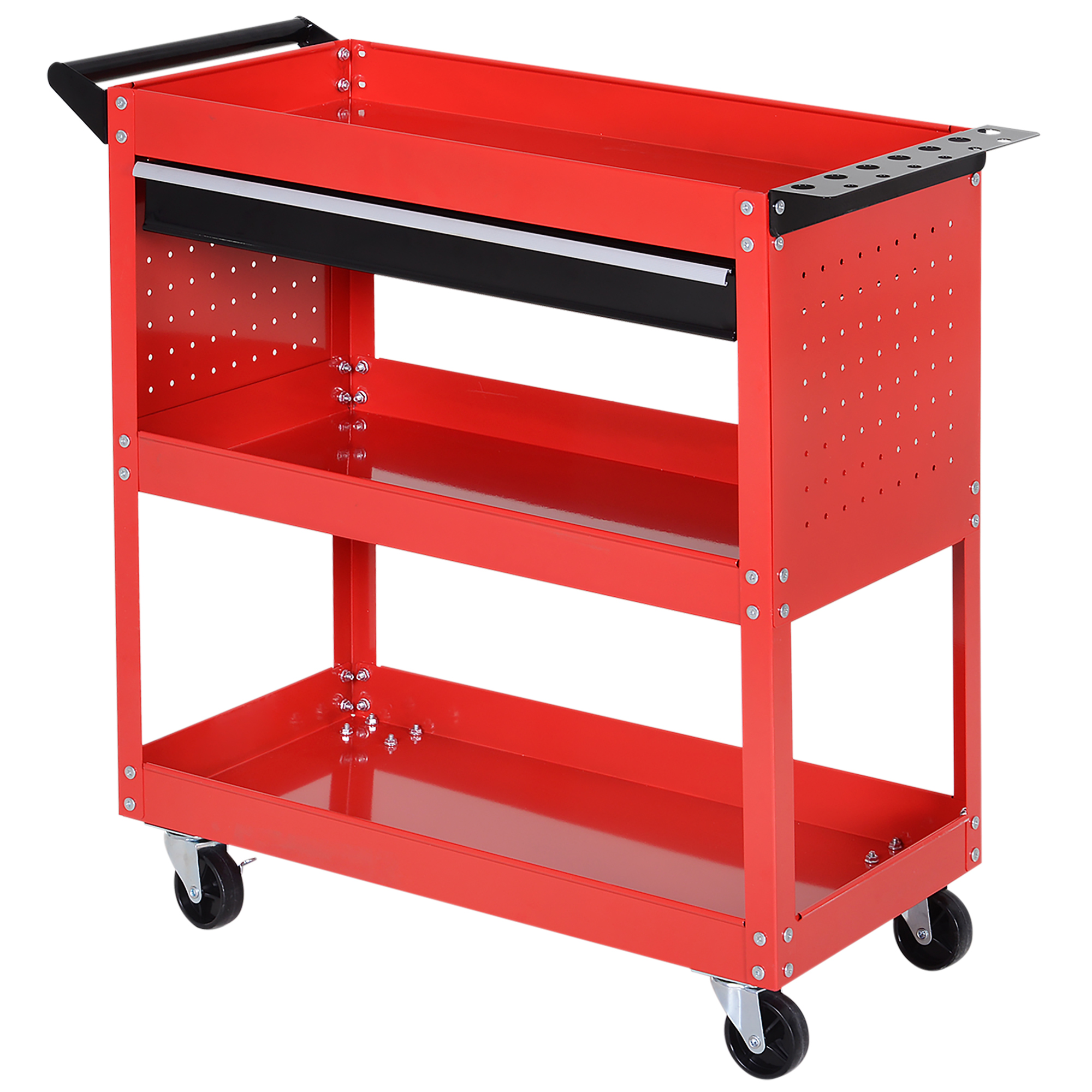 Werkzeugkoffer Werkzeugtrolley Werkzeugbox, 3 Ebenen, 4 Rollen, 82 cm x 35 cm x 76 cm, Rot