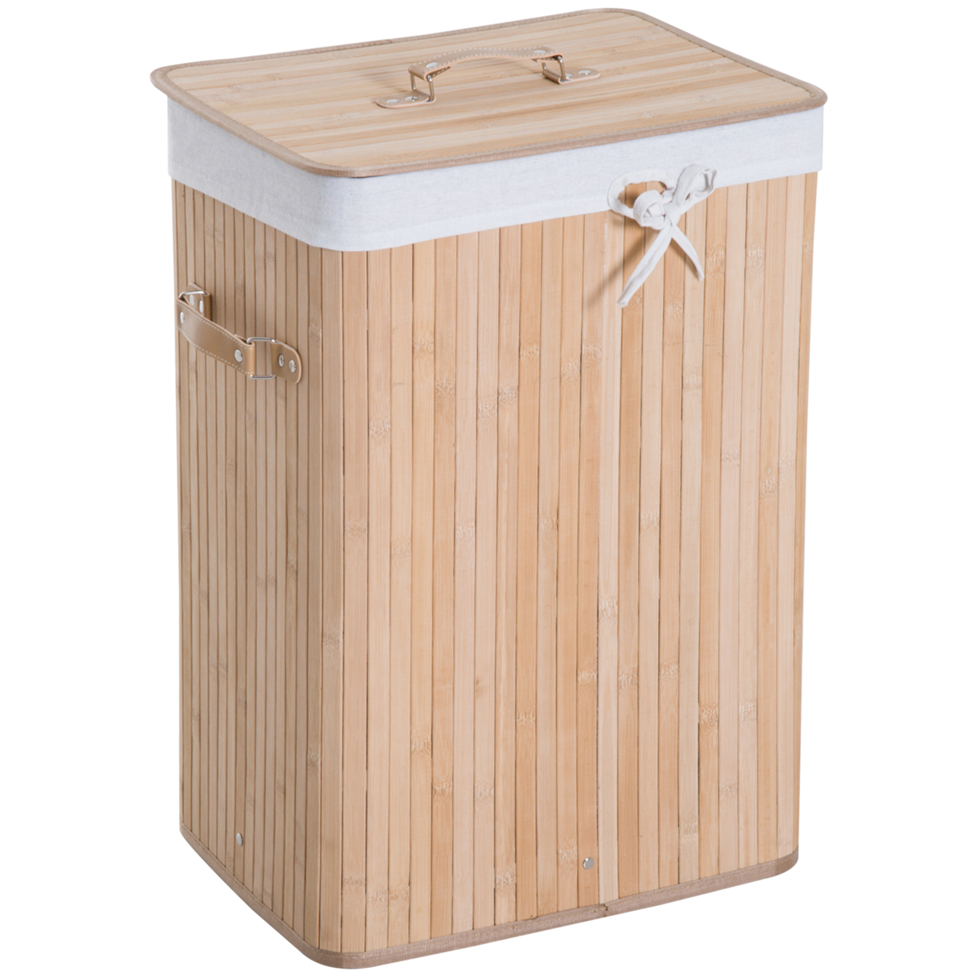 Wäschekorb schmal mit Deckel 72L Wäschesammler mit Griff, herausnehmbarer Wäschesack, Wäschebox für Waschküche Schlafzimmer Badezimmer, Natur