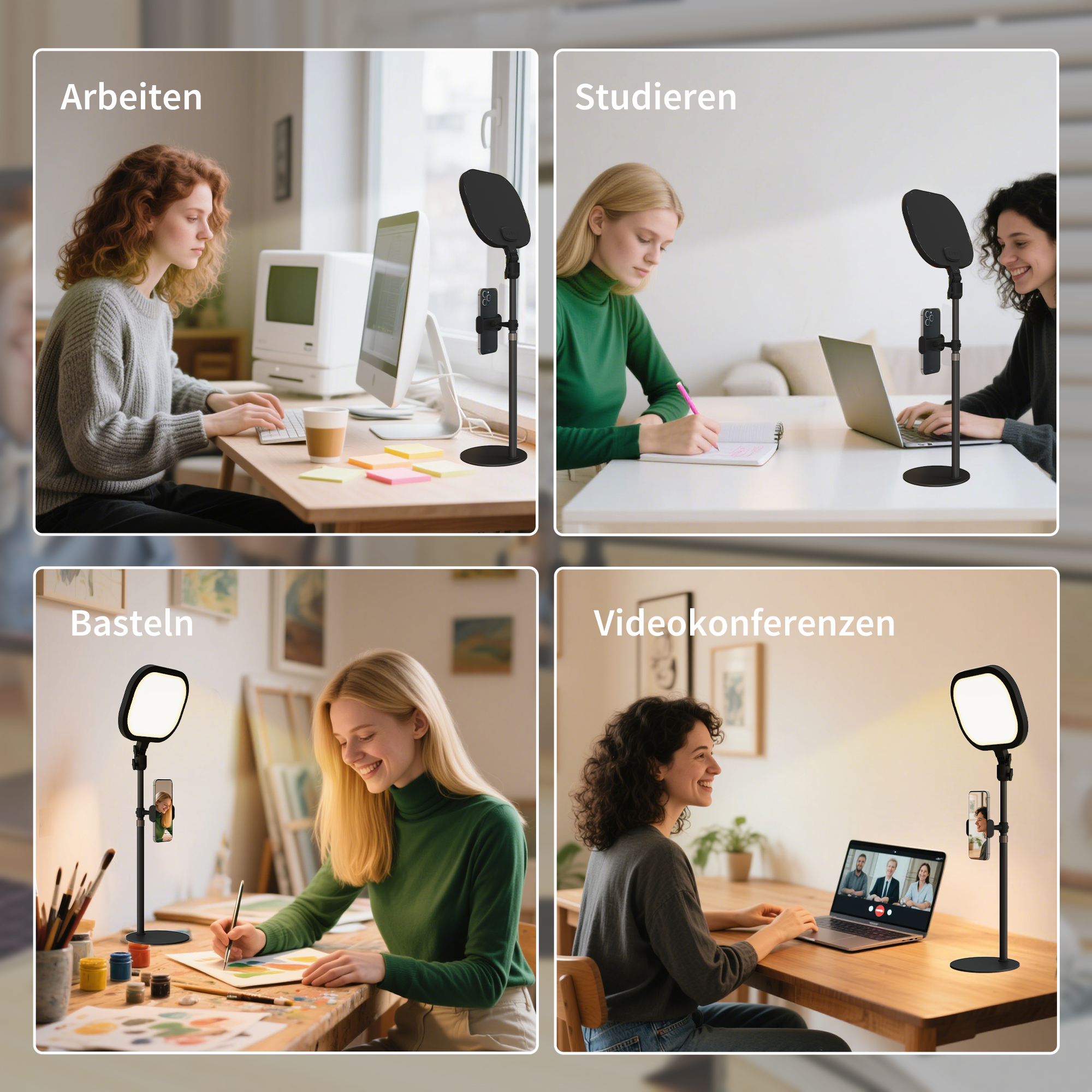 LED-Nachttischlampe, 10 Dimmstufen, 5 Farben, Speicherfunktion, Metall, Schwarz