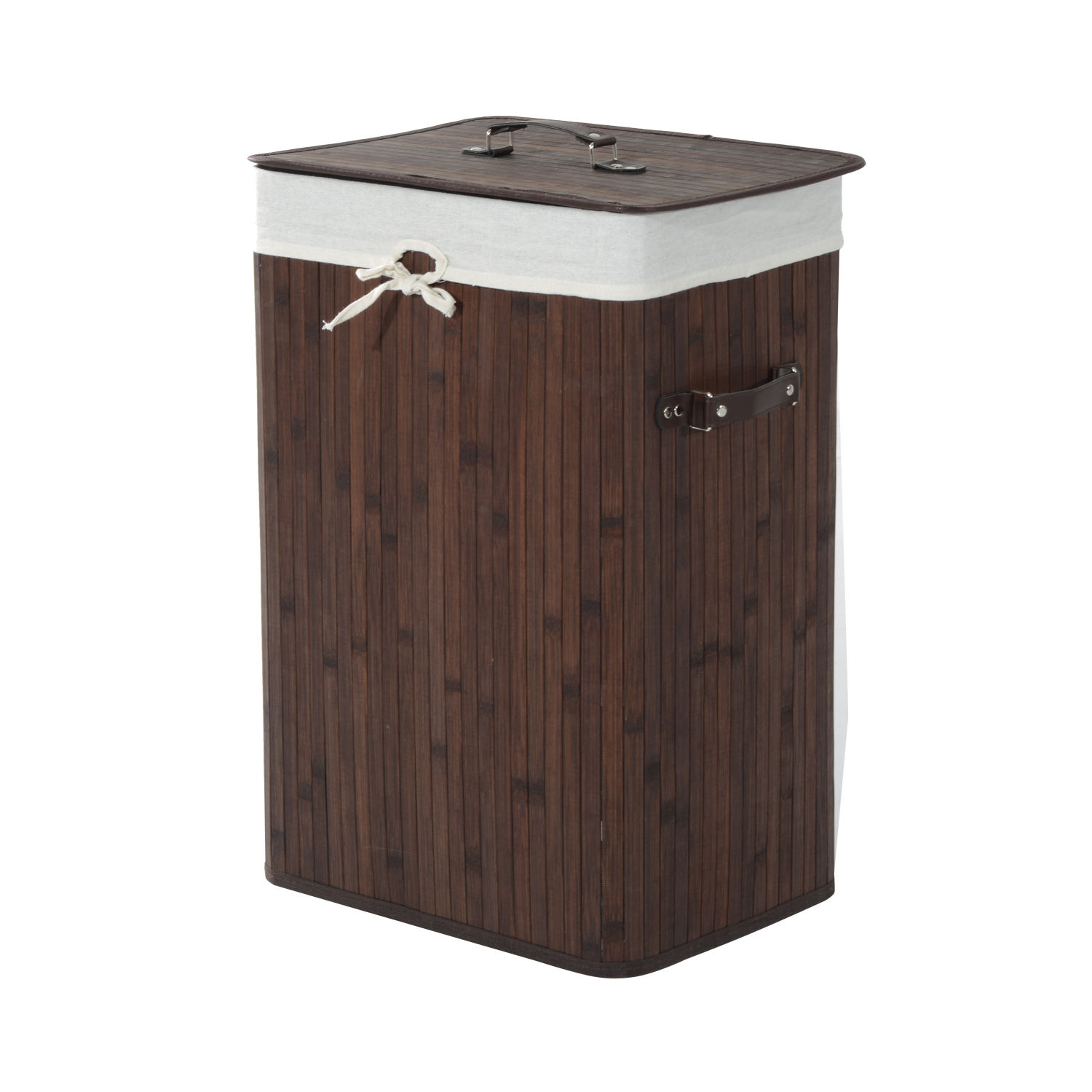 Wäschekorb schmal mit Deckel 72L Wäschesammler mit Griff, herausnehmbarer Wäschesack, Wäschebox für Waschküche Schlafzimmer Badezimmer, Dunkelbraun